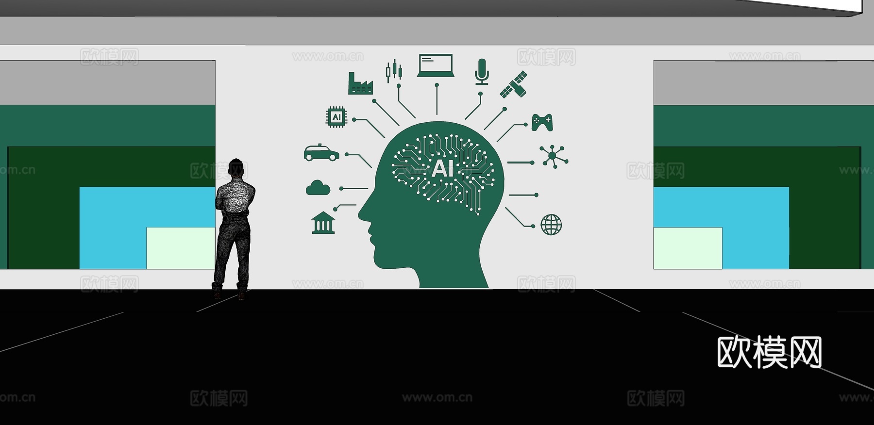 文化墙 企业文化墙 展示墙  展厅 校园文化 走廊  教室su模型下载（渲染图2）