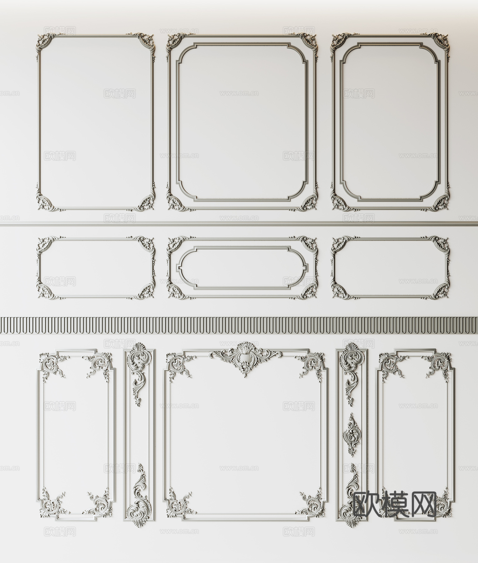 法式石膏线组合 石膏腰线 雕花 石膏线背景墙3d模型