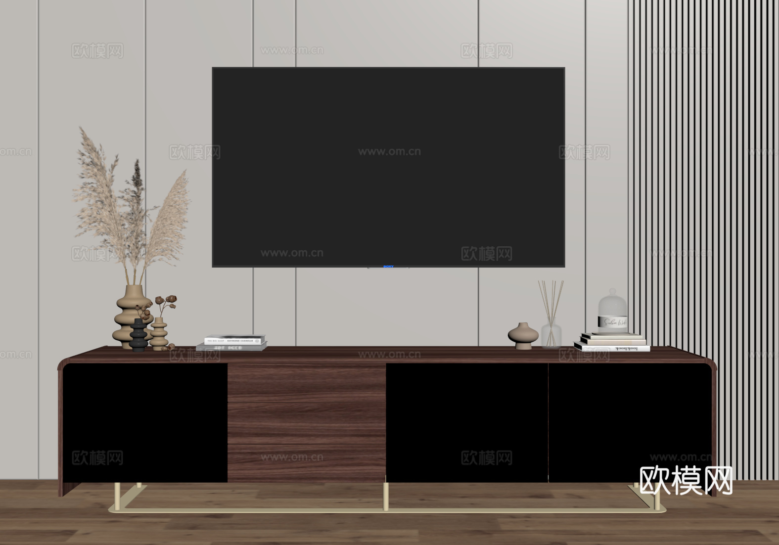 中式电视柜su模型下载（渲染图2）