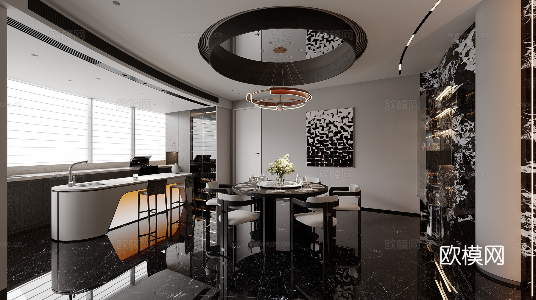 现代套房客厅 餐厅3d模型