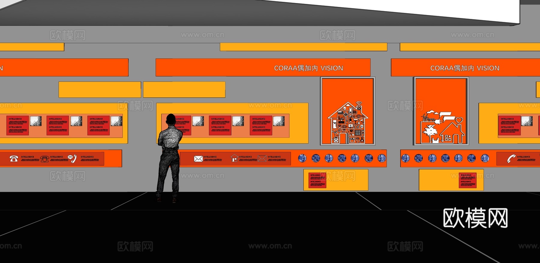 文化墙 企业文化墙 展示墙  展厅 校园文化 走廊  教室su模型下载（渲染图2）