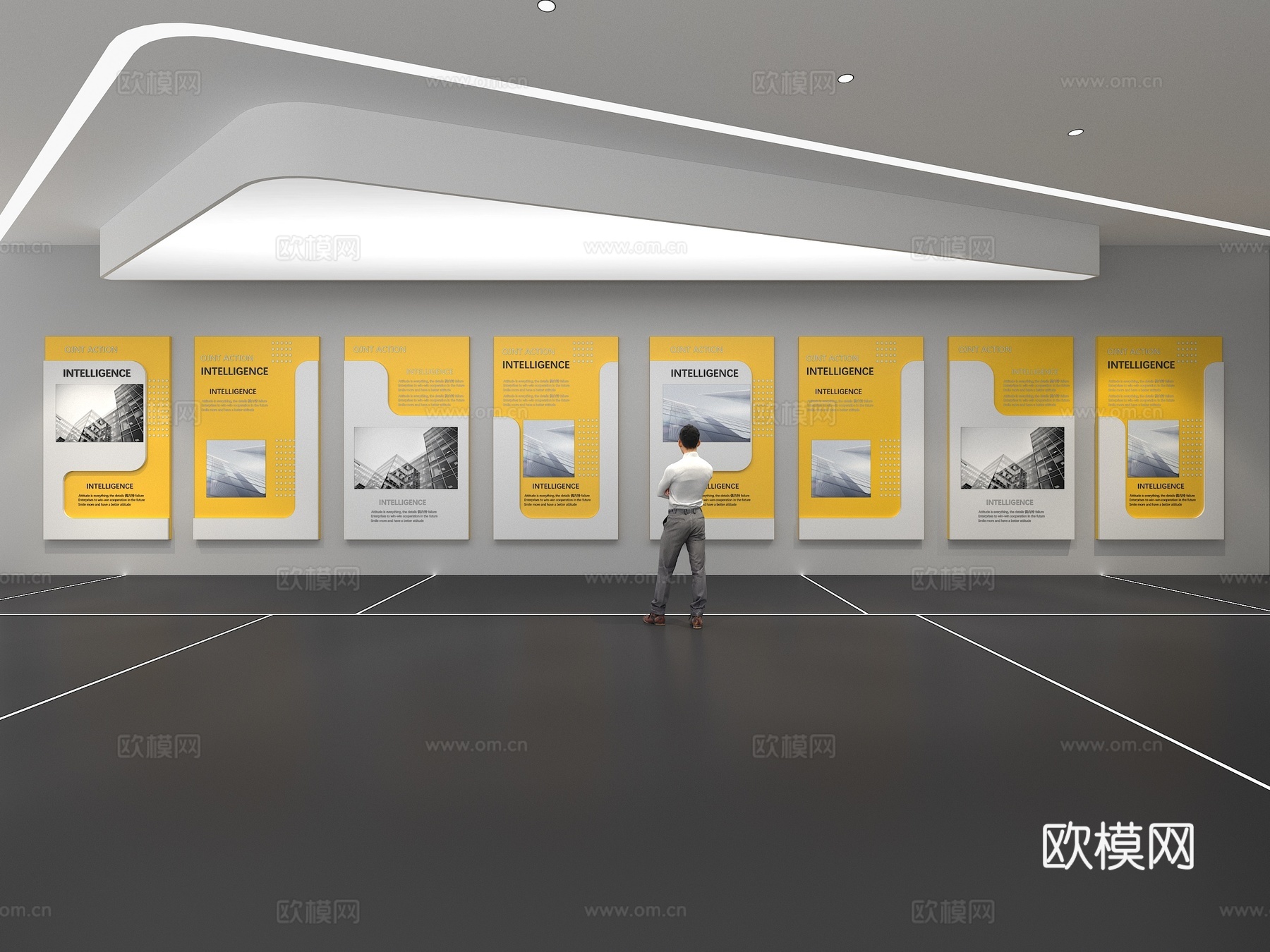 文化墙 企业文化墙 展示墙  展厅 校园文化 走廊  教室su模型下载（渲染图1）