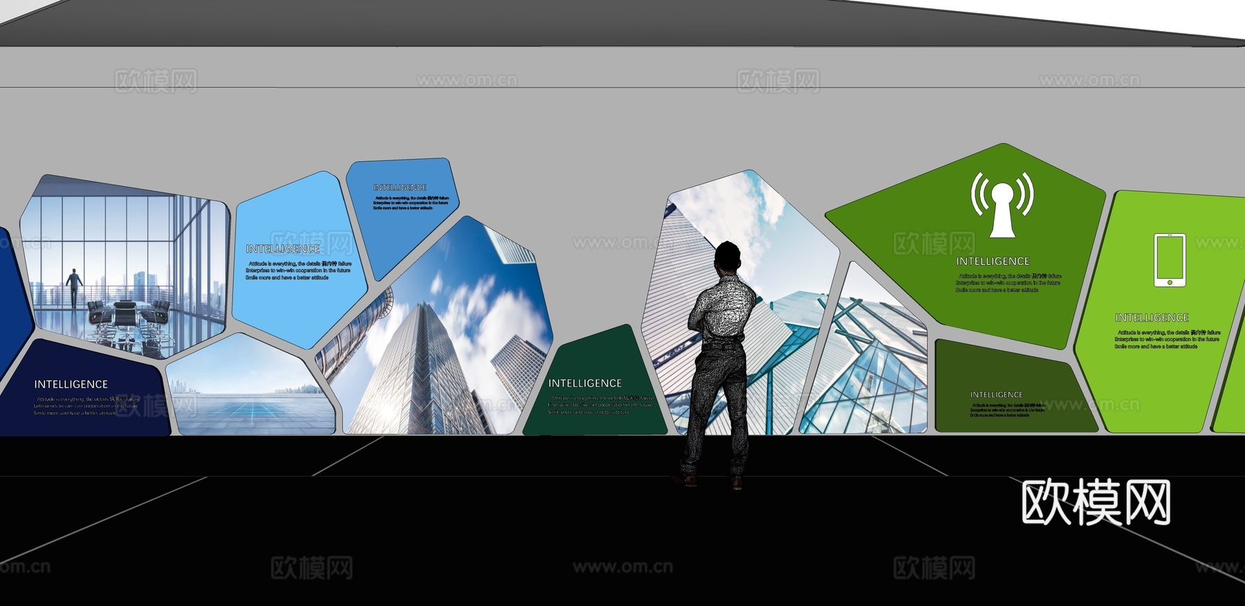文化墙 企业文化墙 展示墙  展厅 校园文化 走廊  教室su模型下载（渲染图2）