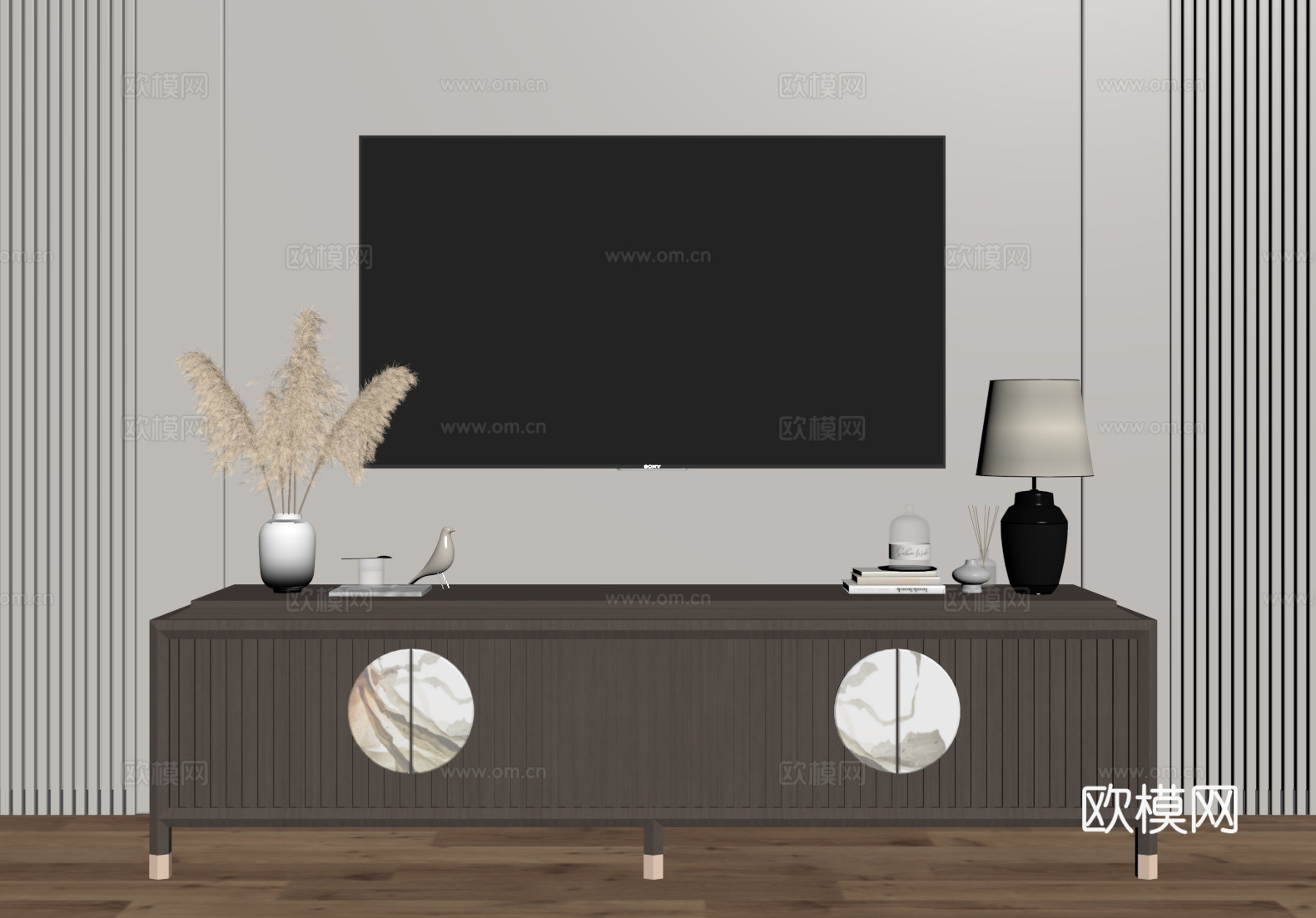中式电视柜su模型下载（渲染图2）