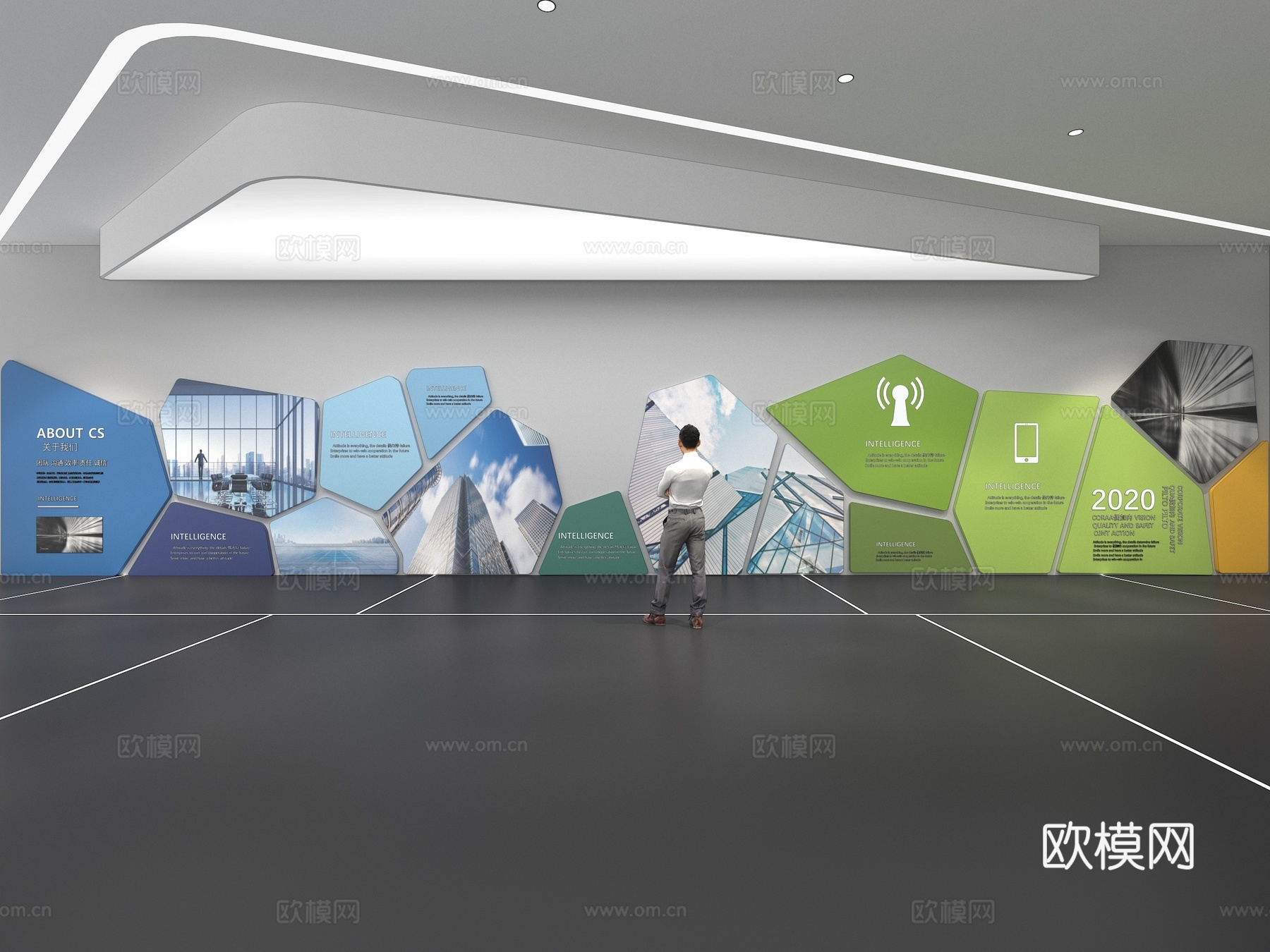 文化墙 企业文化墙 展示墙  展厅 校园文化 走廊  教室su模型下载（渲染图1）