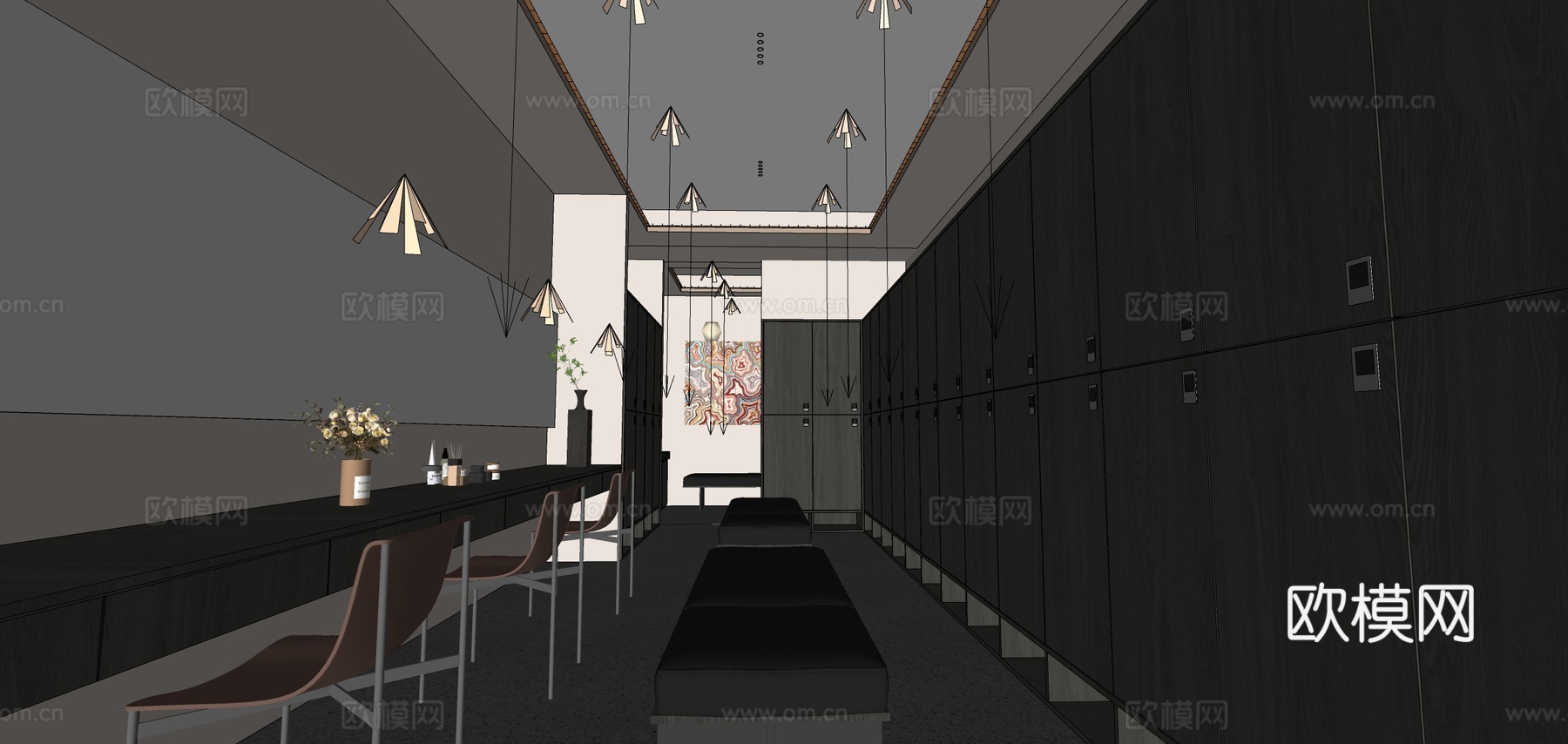 现代化妆间 更衣室 储物柜su模型