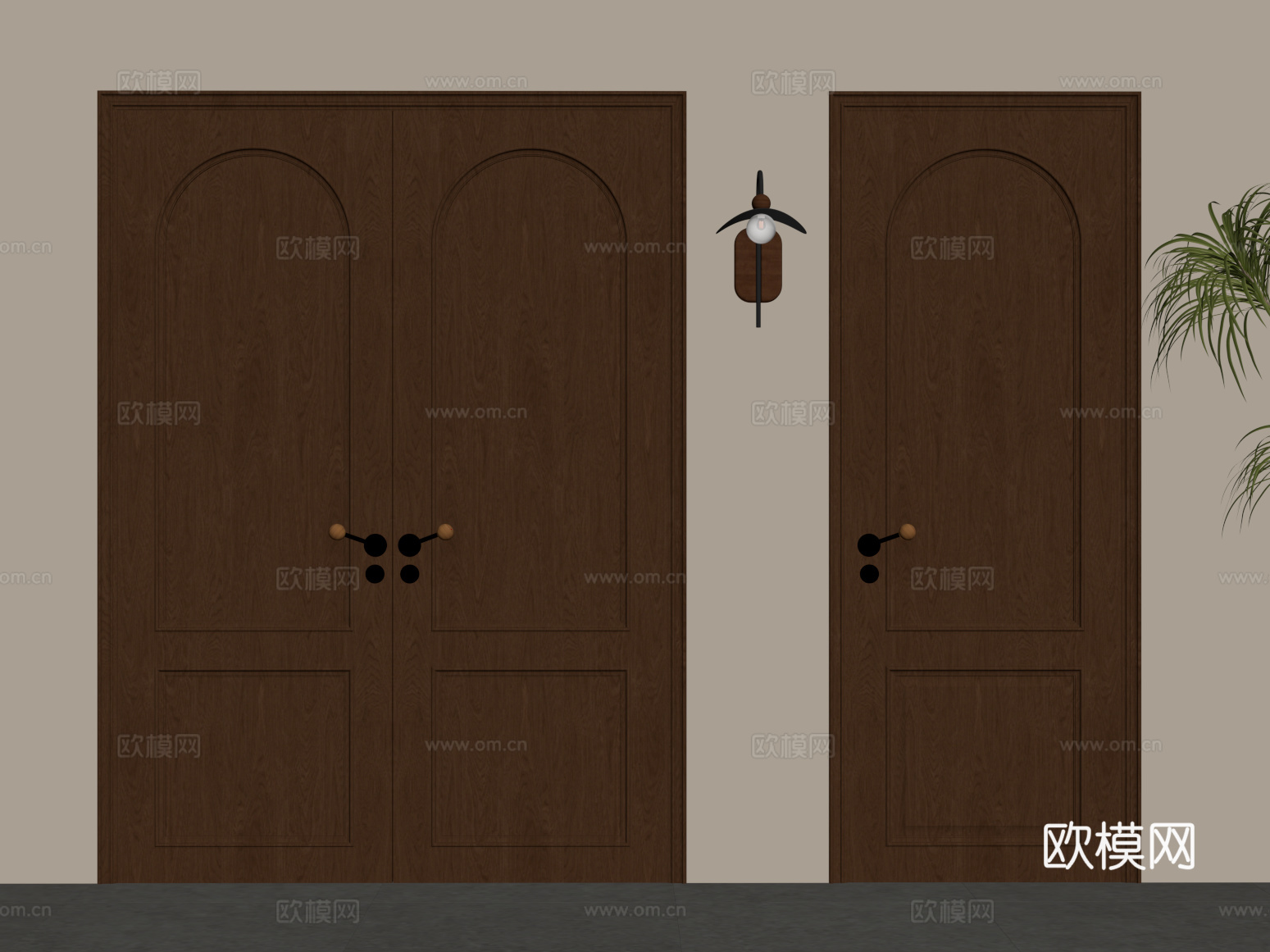 中古风双开门 单开门su模型