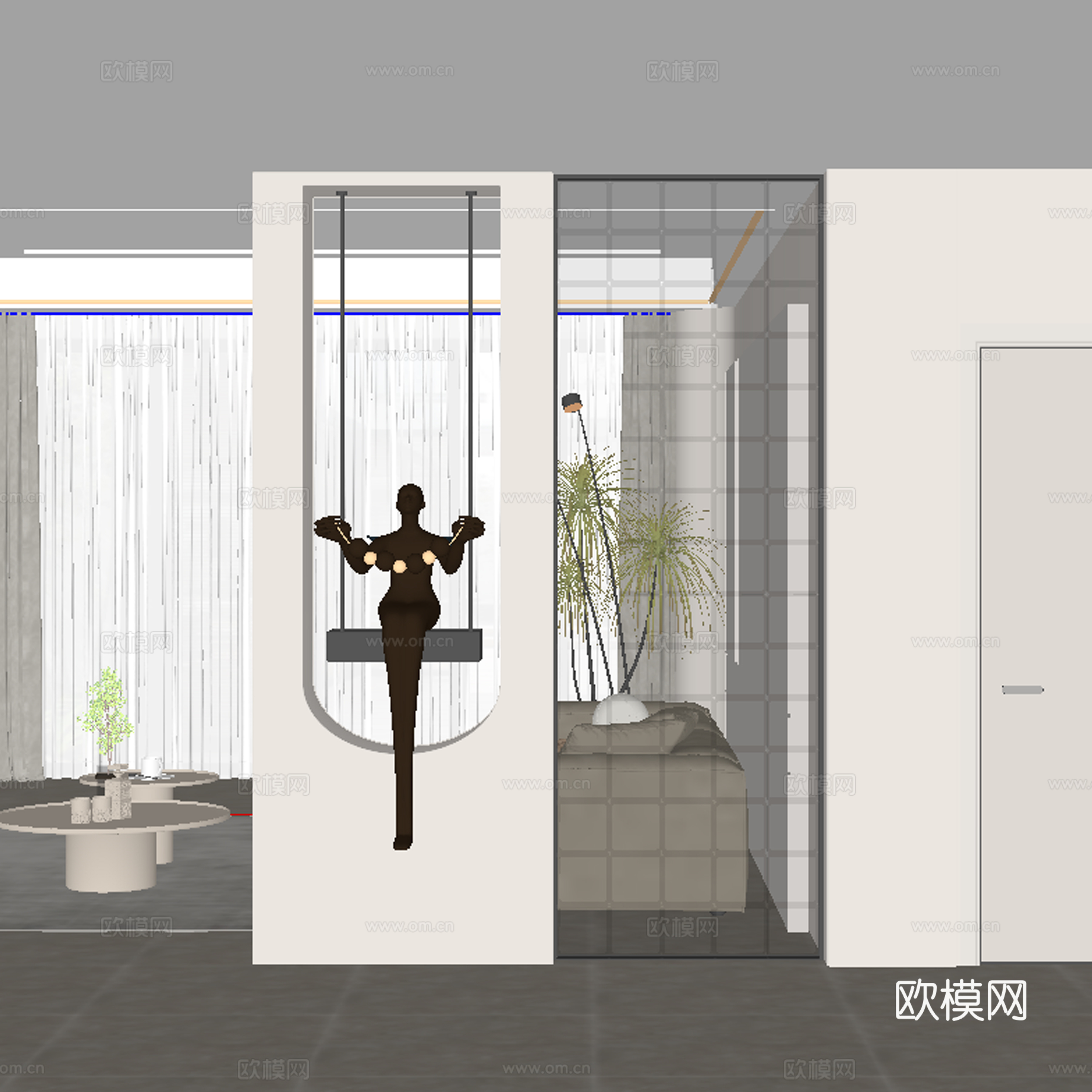 现代玄关过道 隔断su模型