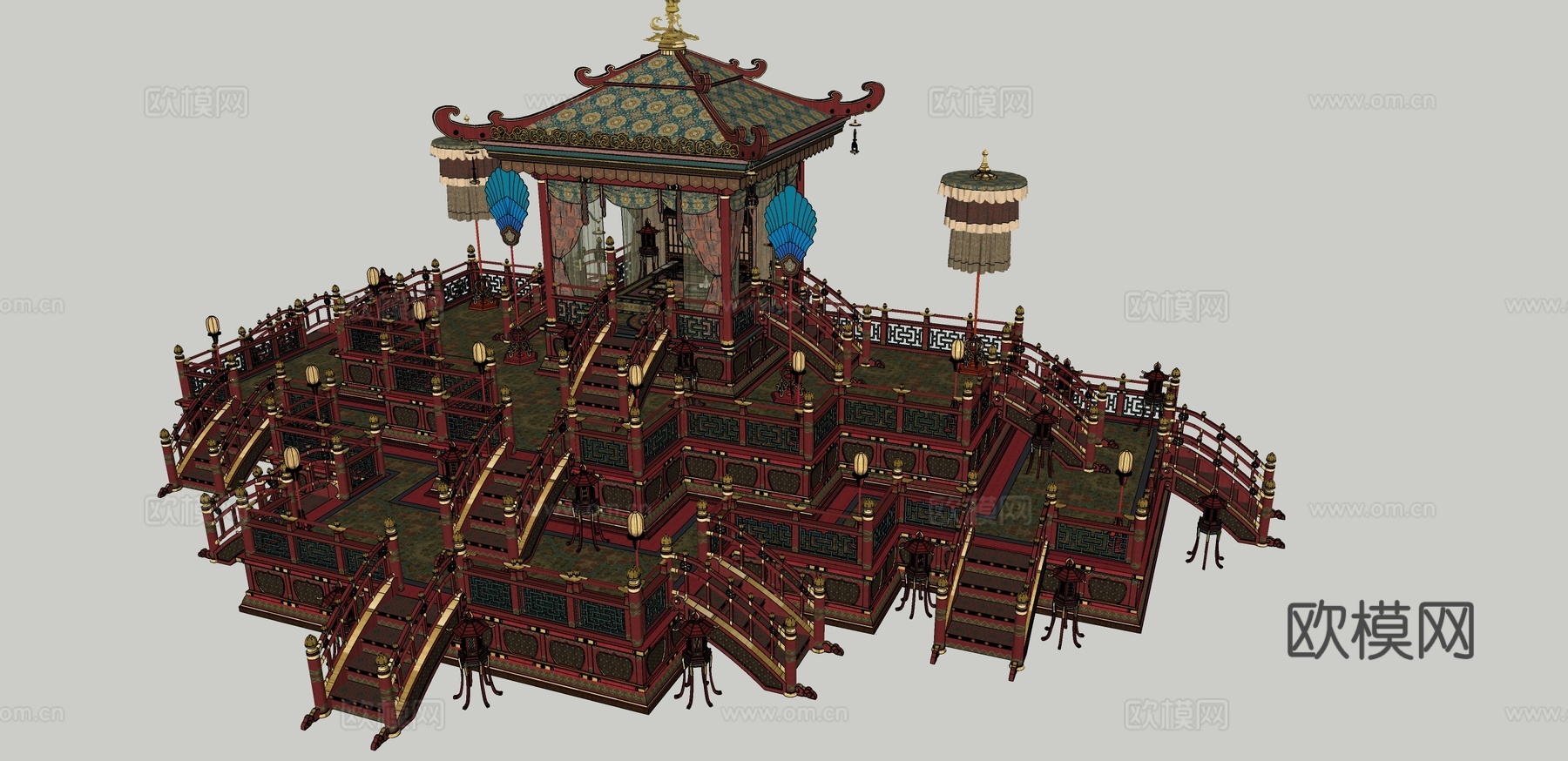 中式影视 影视 道具 古代 宝座 古风su模型下载（渲染图1）