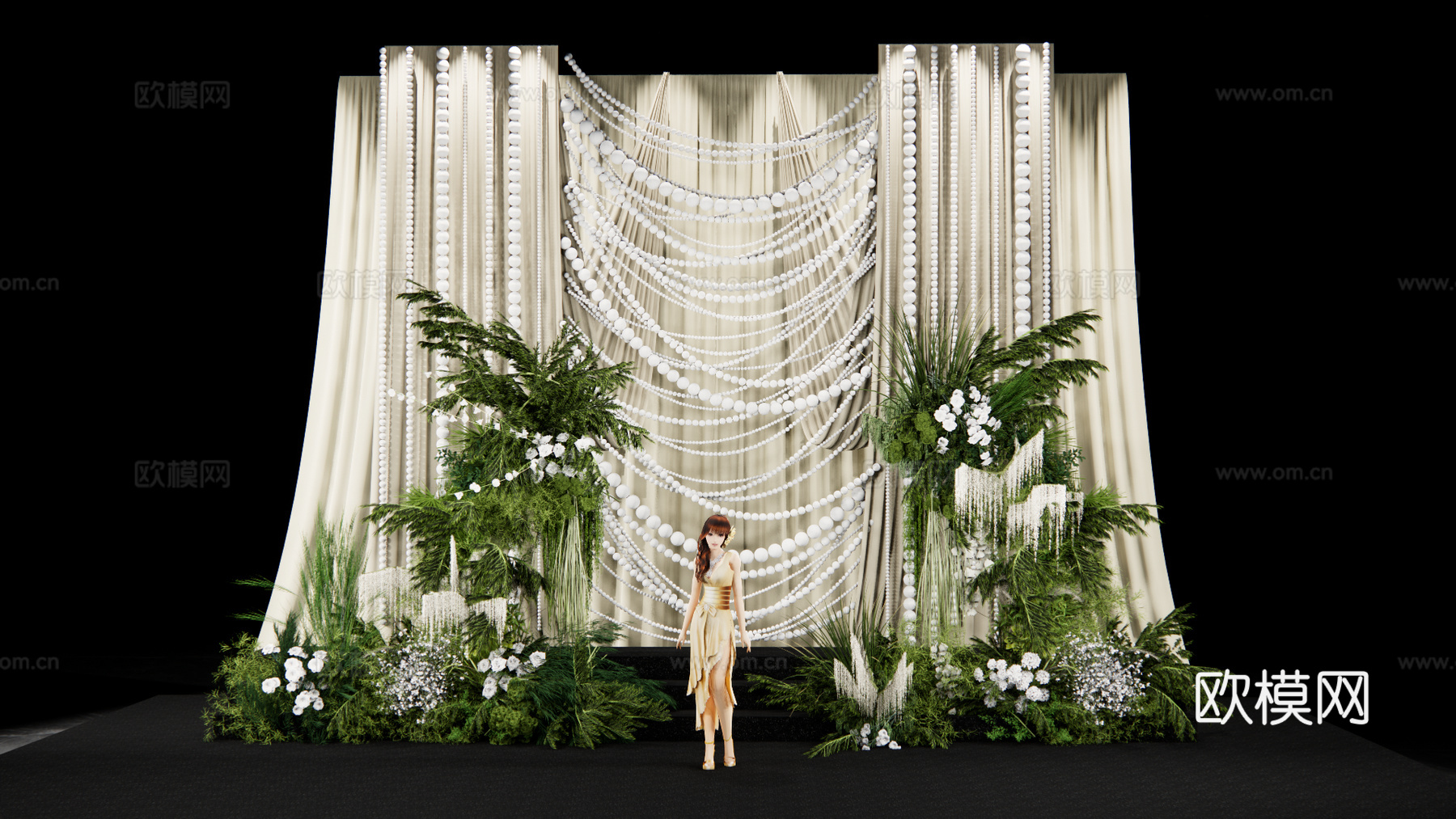 小众浅香槟色  布幔泡沫球婚礼设计su模型