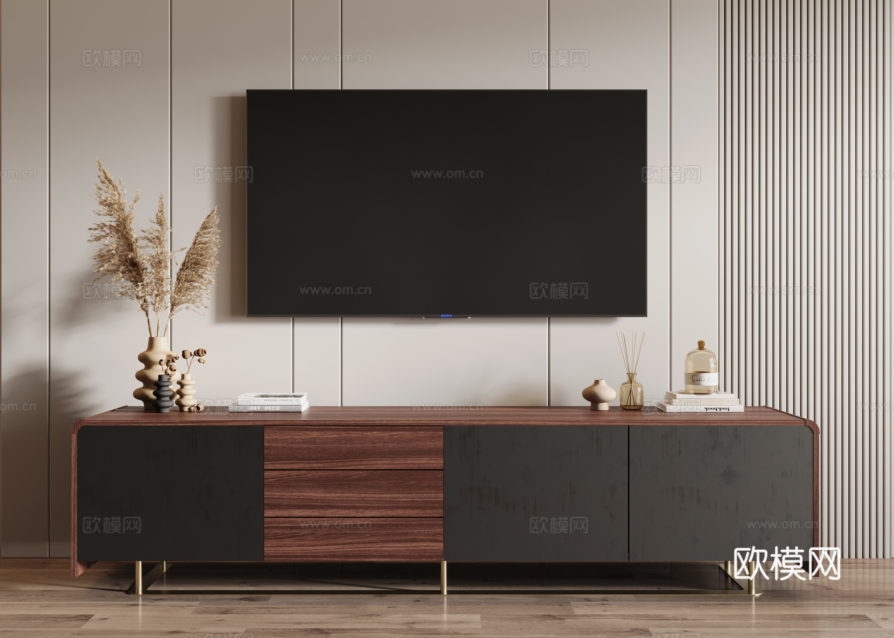 中式电视柜su模型下载（渲染图1）