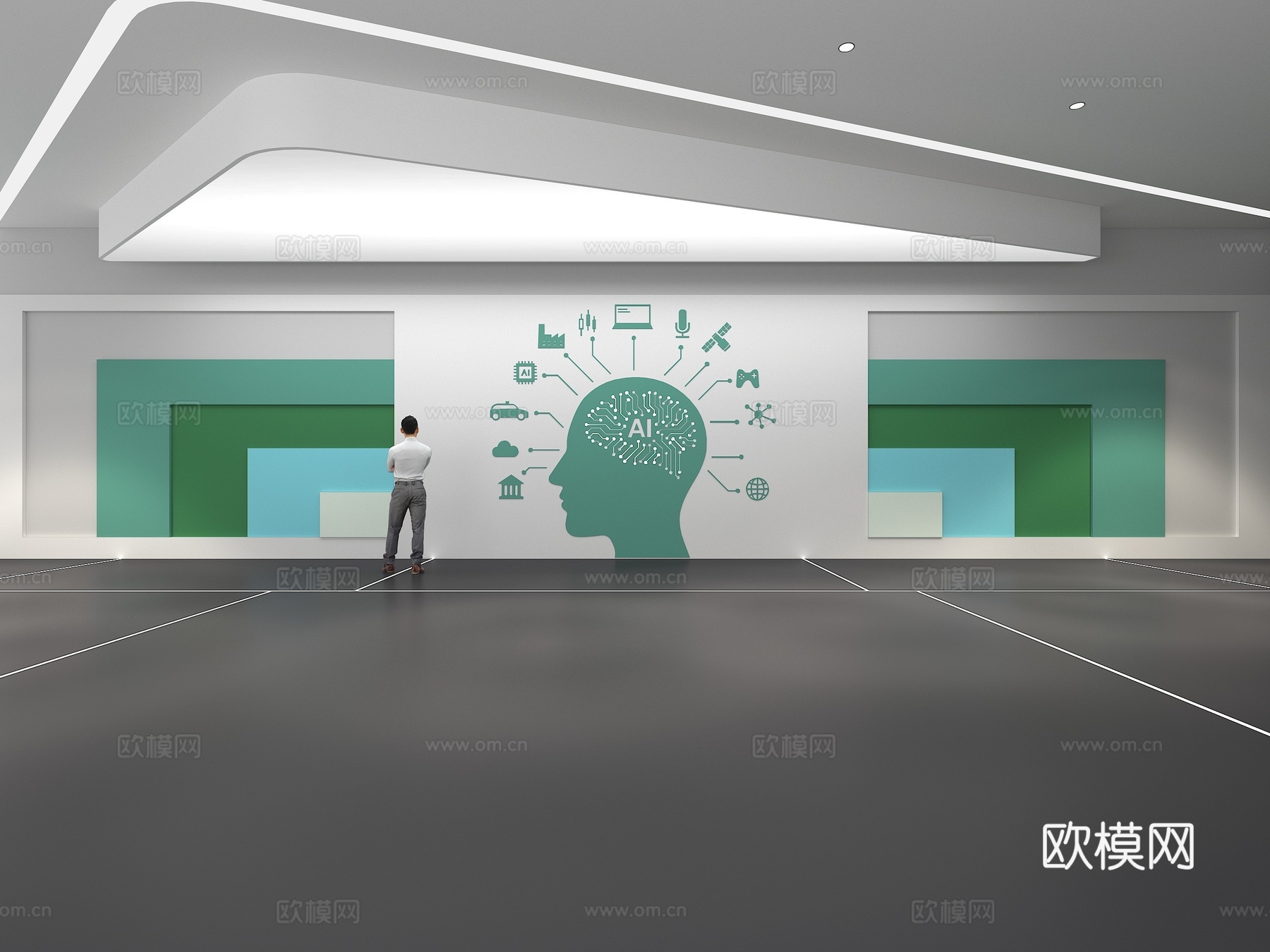 文化墙 企业文化墙 展示墙  展厅 校园文化 走廊  教室su模型下载（渲染图1）