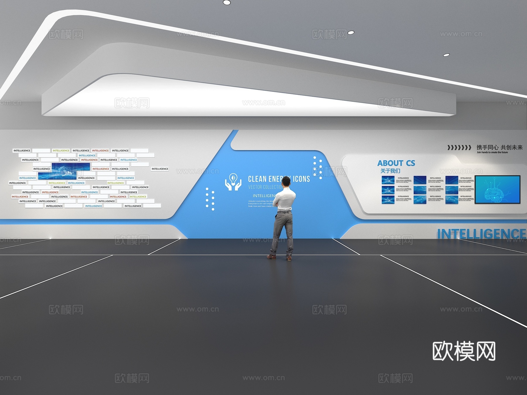 文化墙 企业文化墙 展示墙  展厅 校园文化 走廊  教室su模型下载（渲染图1）