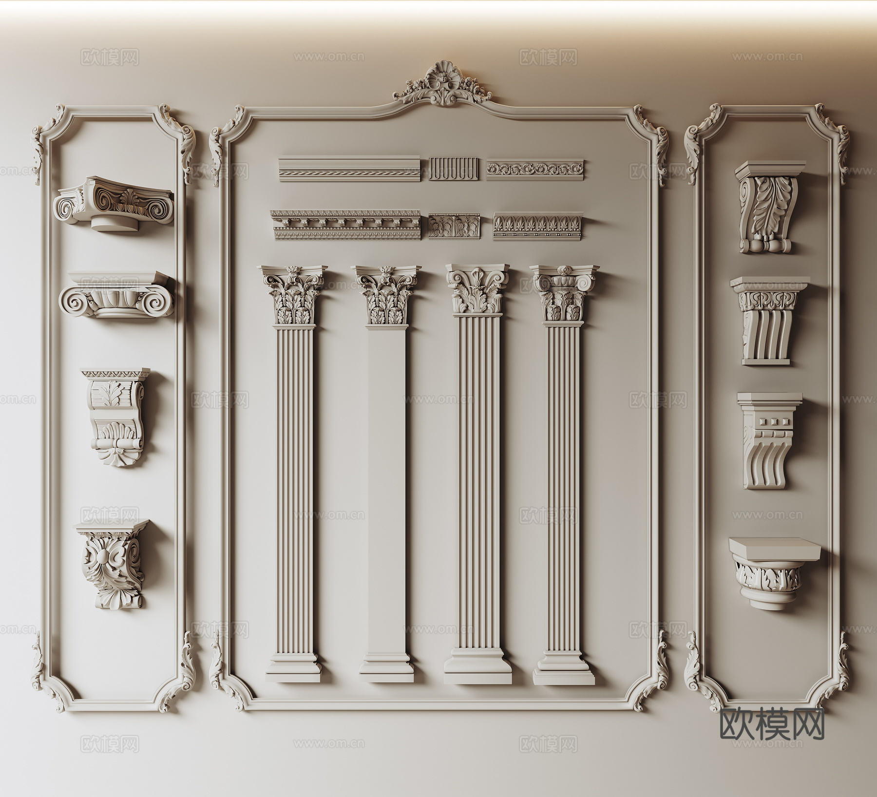法式罗马柱 柱头 石膏线 石膏构件 石膏腰线3d模型