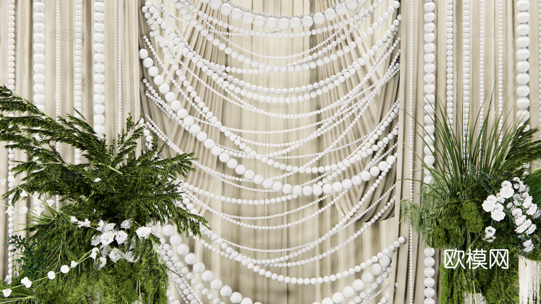 小众浅香槟色  布幔泡沫球婚礼设计su模型