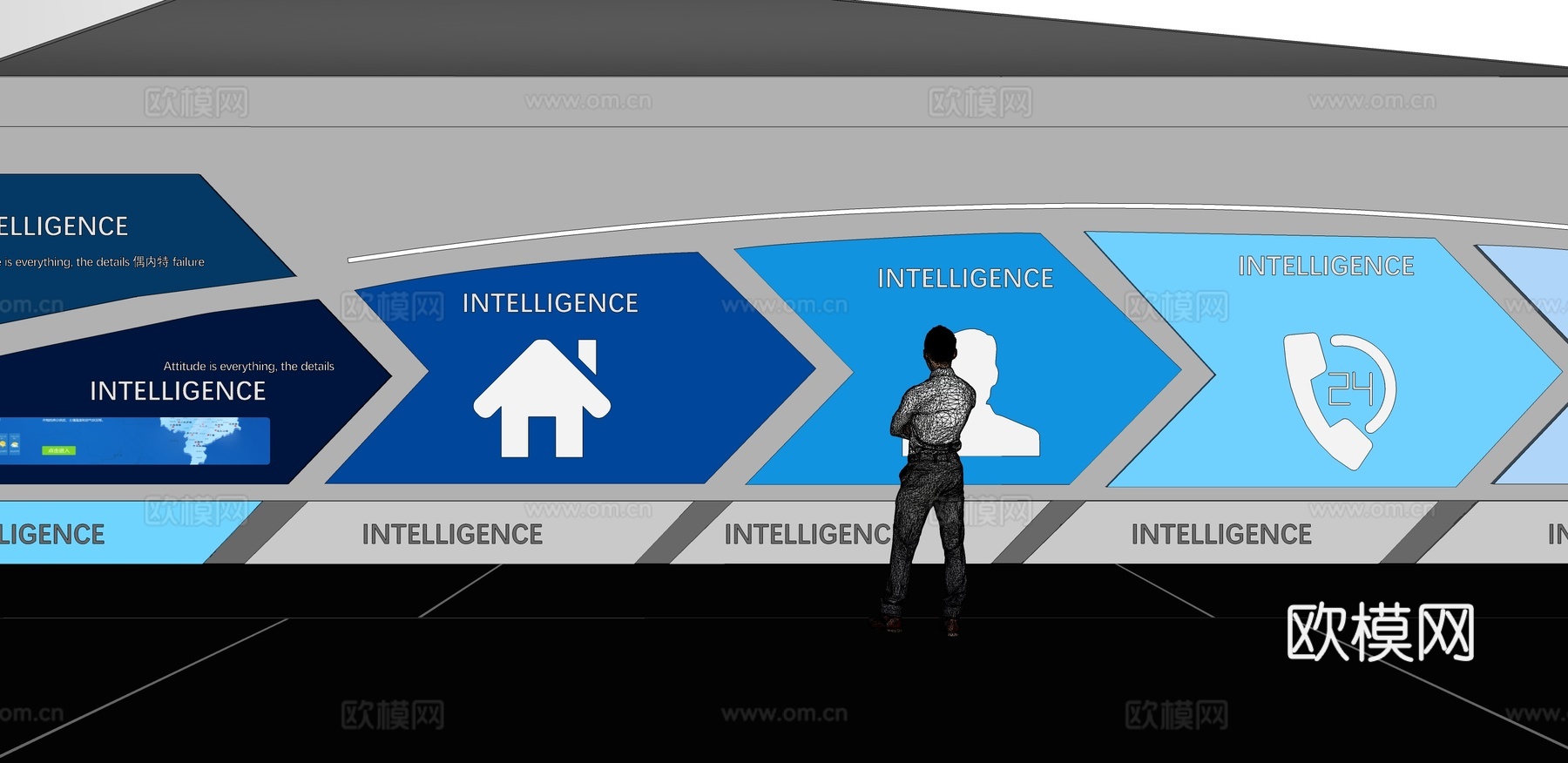 文化墙 企业文化墙 展示墙  展厅 校园文化 走廊  教室su模型下载（渲染图2）
