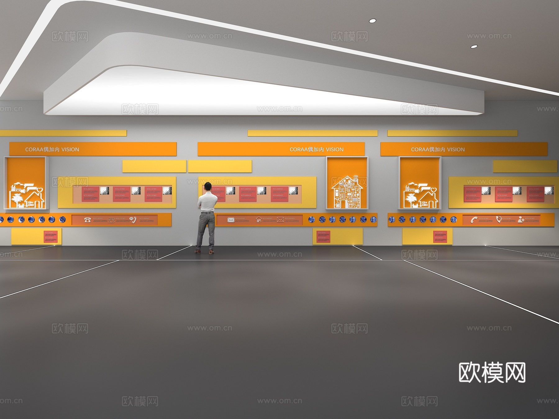 文化墙 企业文化墙 展示墙  展厅 校园文化 走廊  教室su模型下载（渲染图1）