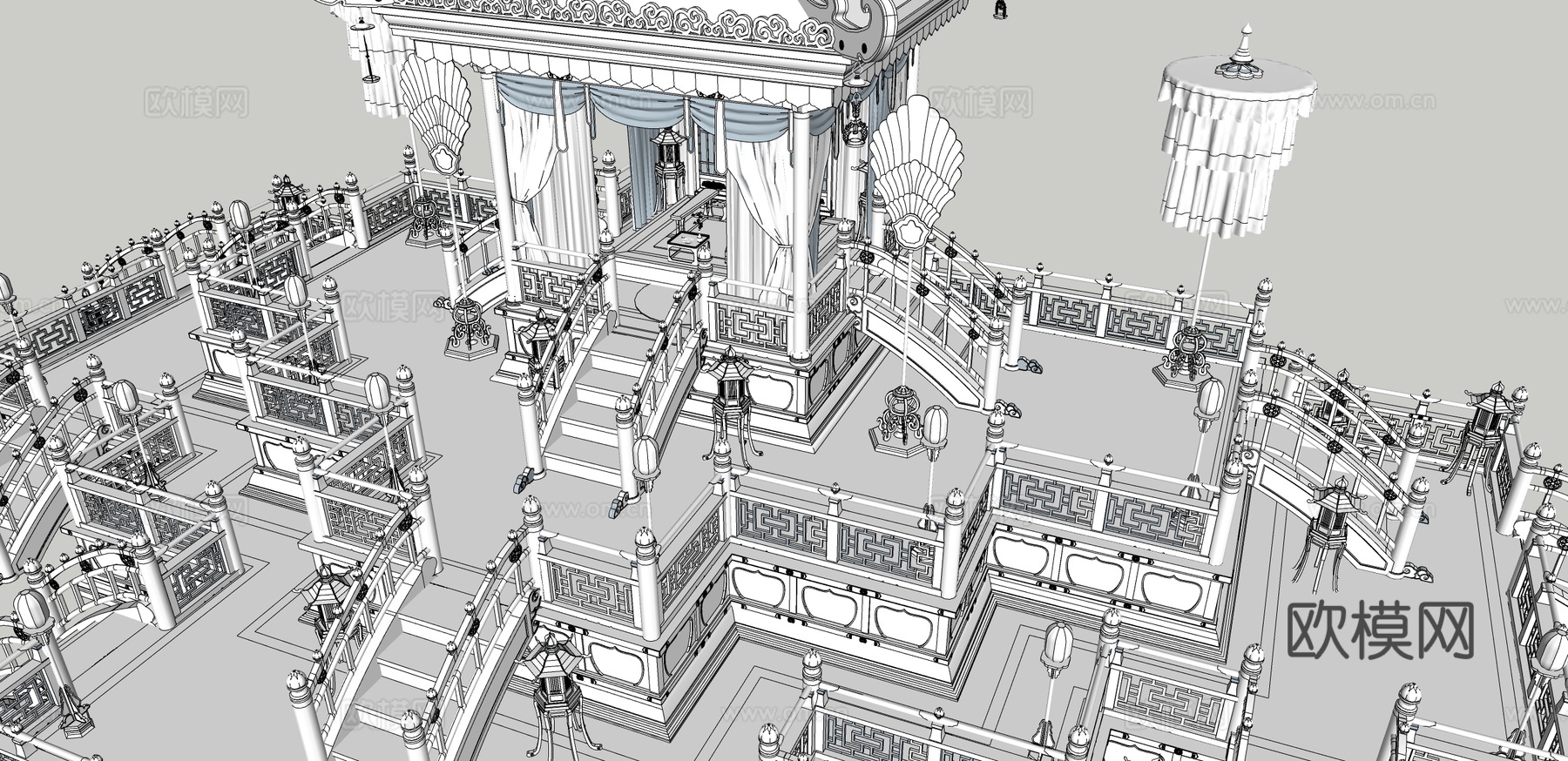 中式影视 影视 道具 古代 宝座 古风su模型下载（渲染图2）