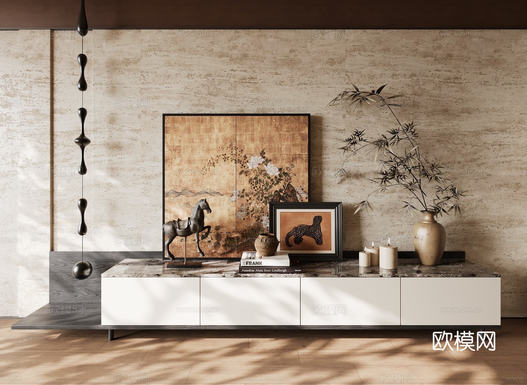 现代中古风电视柜3d模型下载