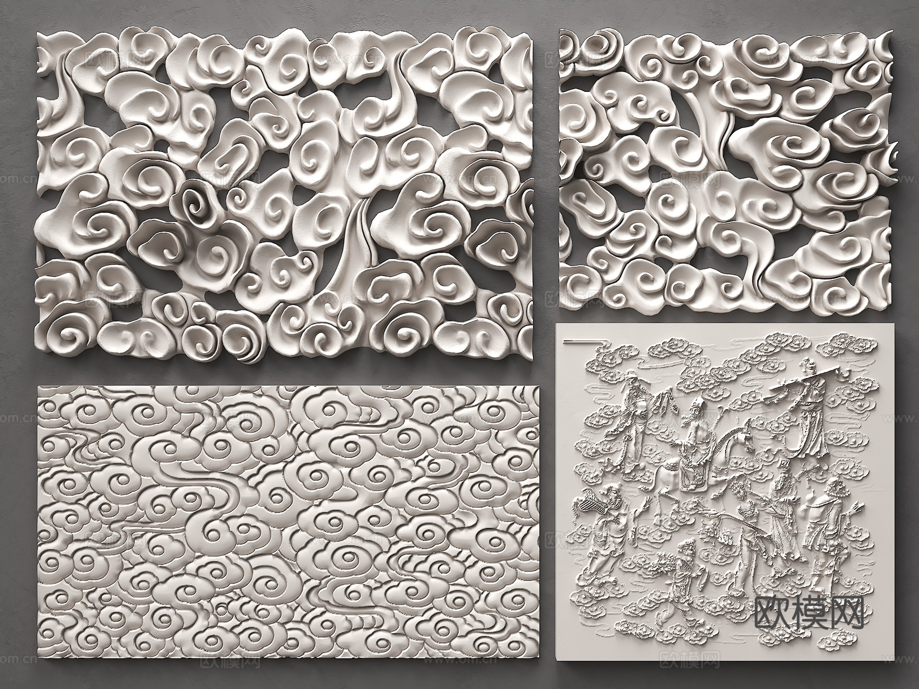 祥云浮雕 现代浮雕 祥云 雕塑挂件 新中式雕花 中式祥云浮雕su模型下载（渲染图1）