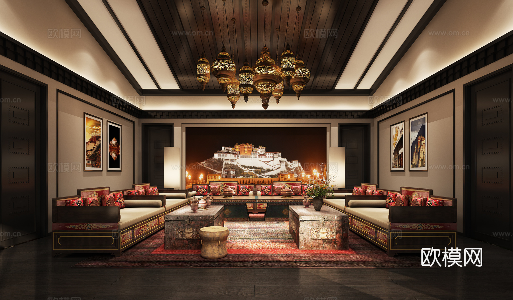 西藏林卡 藏式客餐厅3d模型下载（渲染图1）