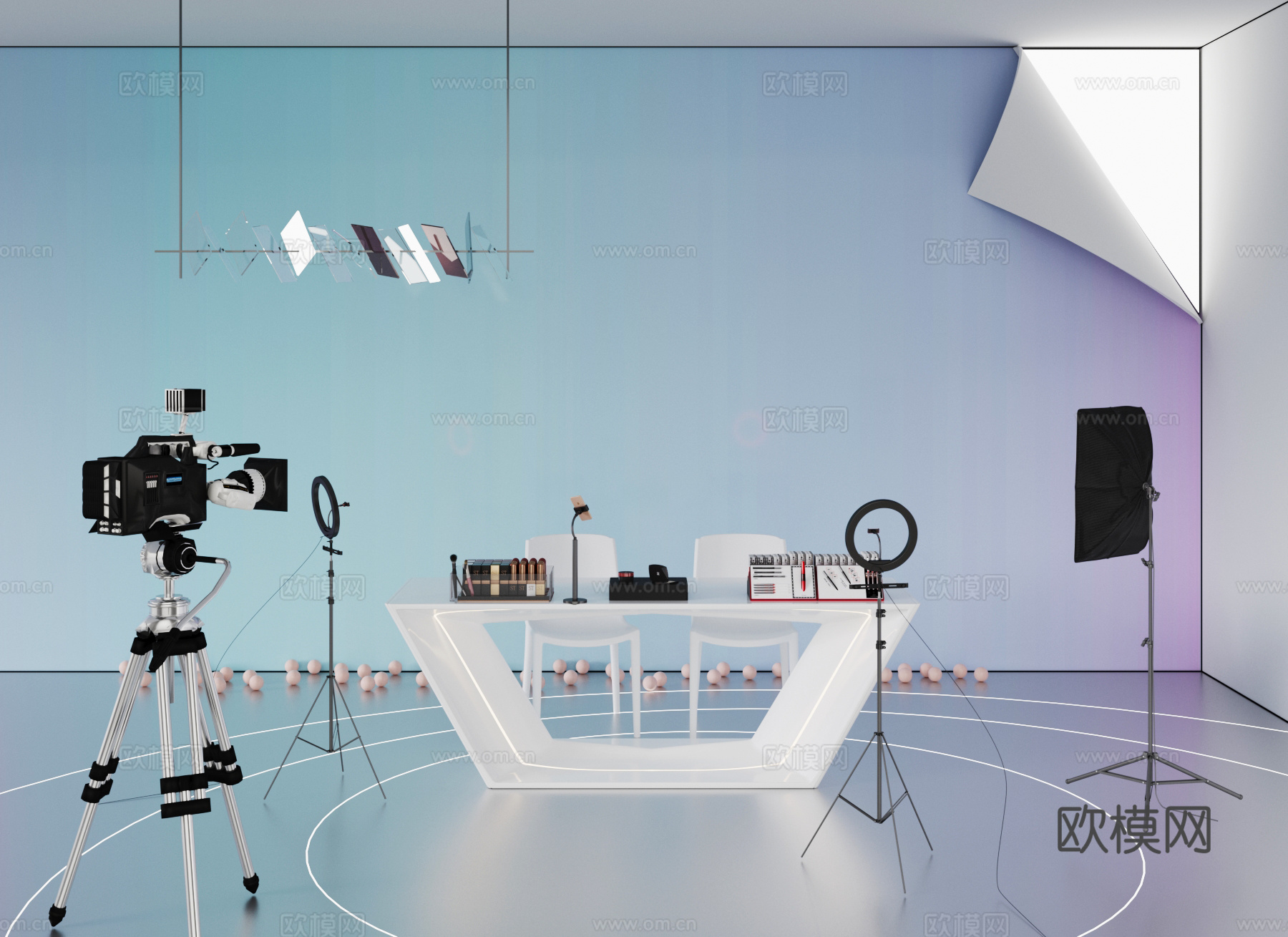 直播间 现代直播间 直播设备 摄像机su模型下载（渲染图1）