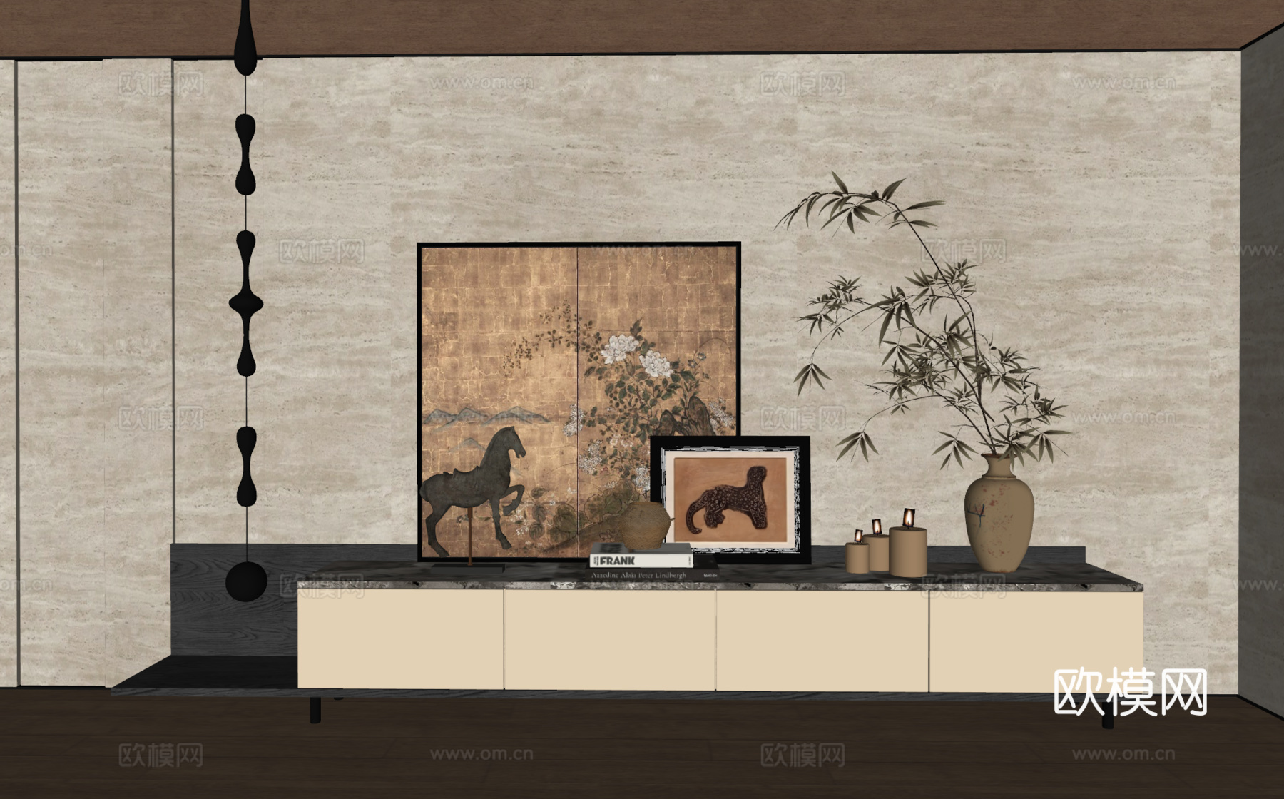 现代中古风电视柜su模型