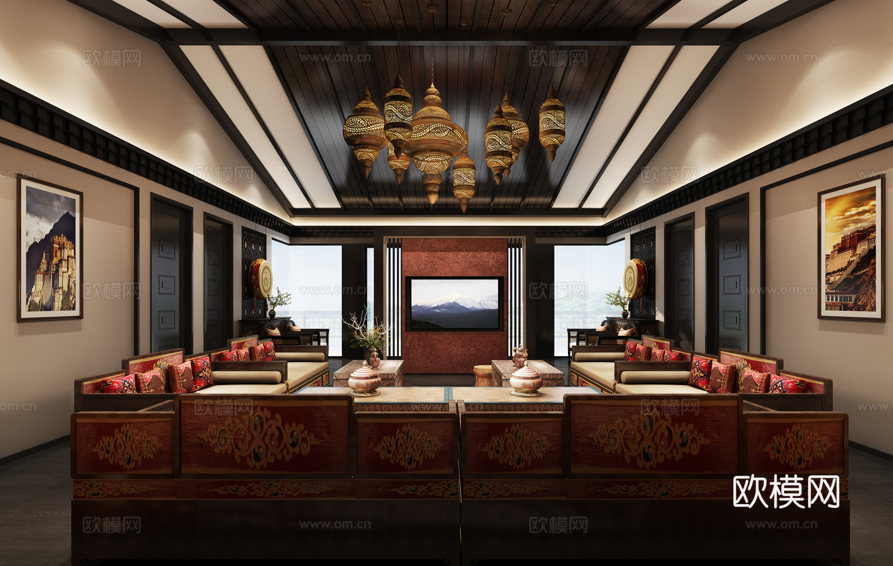 西藏林卡 藏式客餐厅3d模型下载（渲染图2）