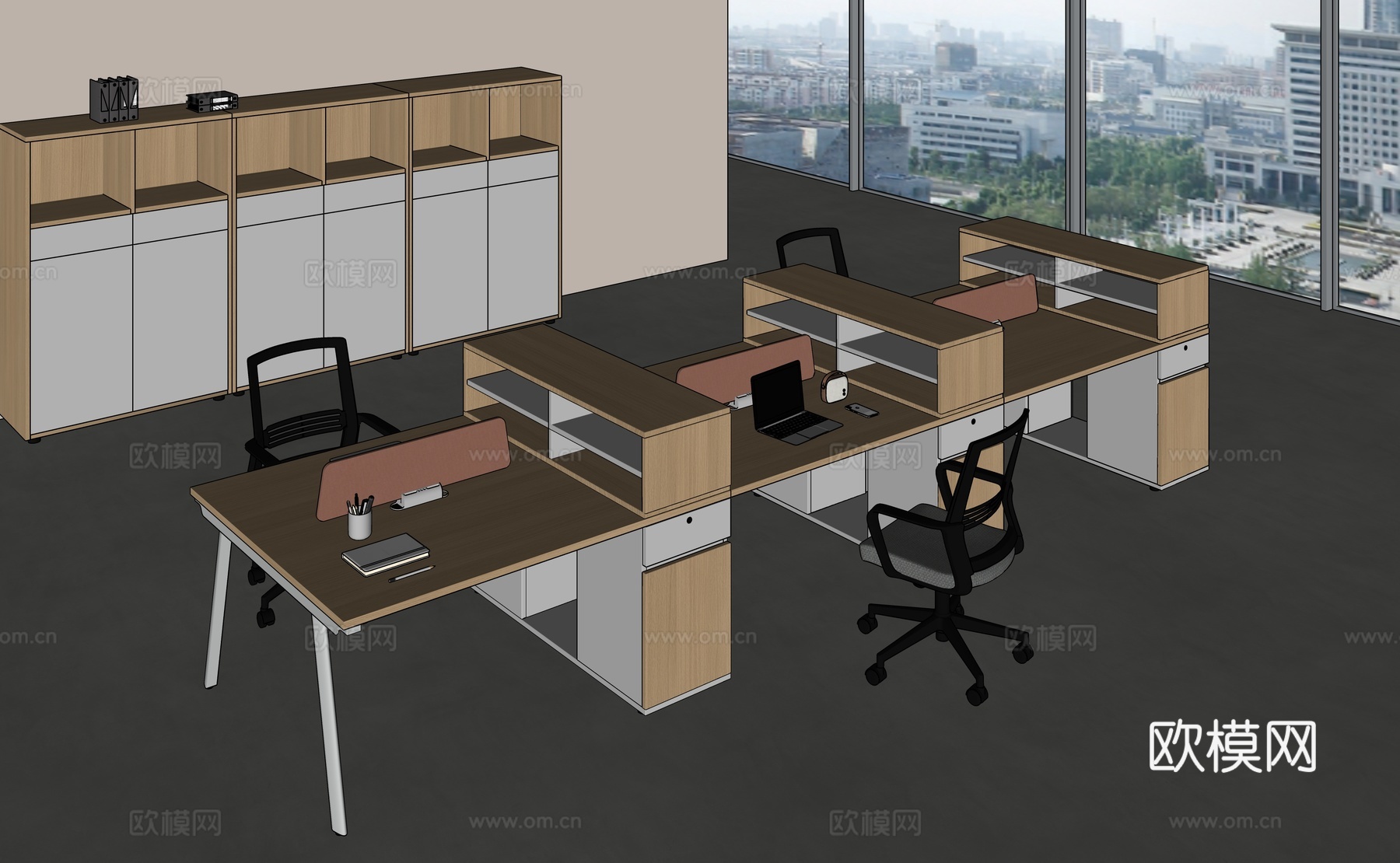现代开放办公区su模型