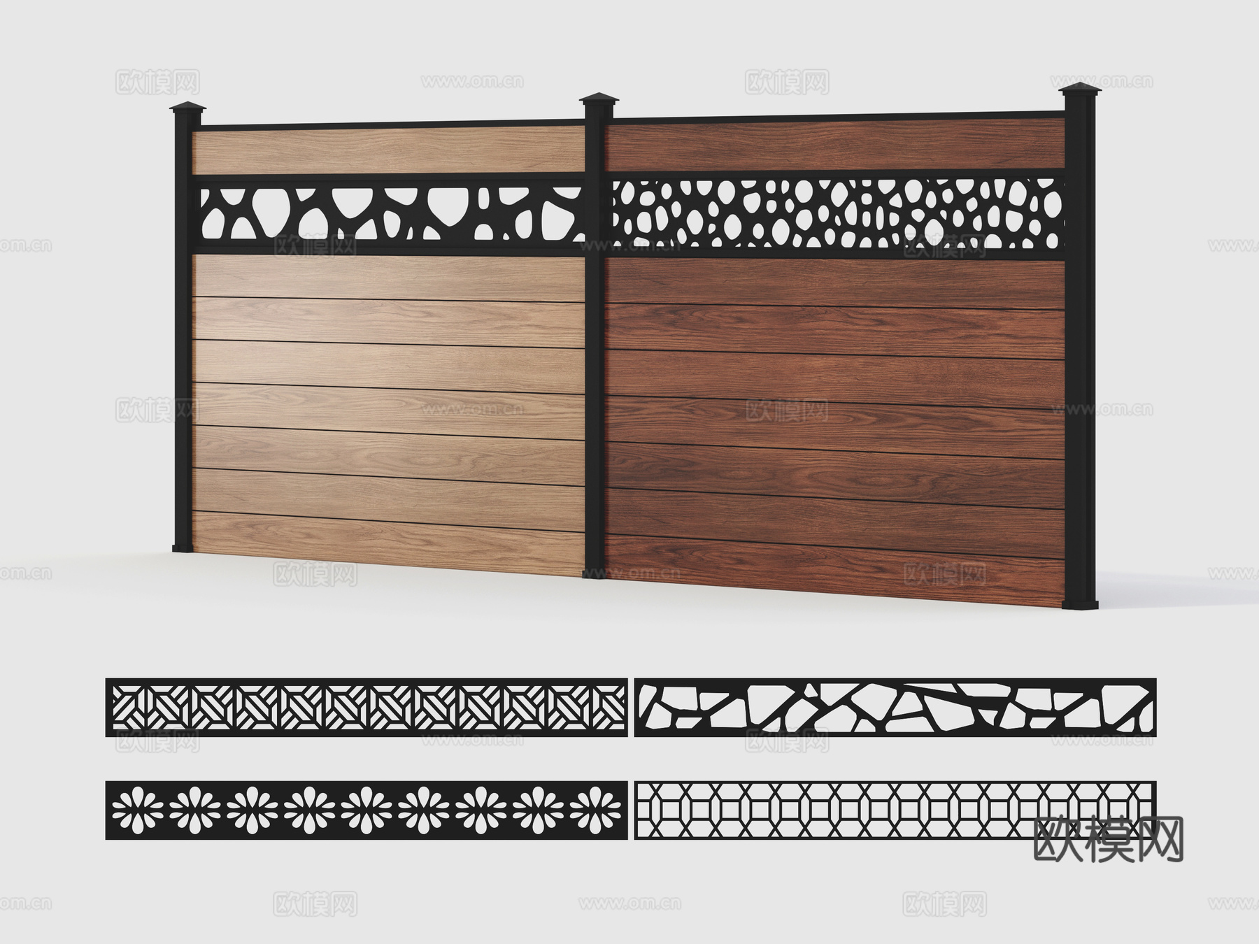 塑木围栏  围墙  防腐木栅栏 庭院栏杆3d模型
