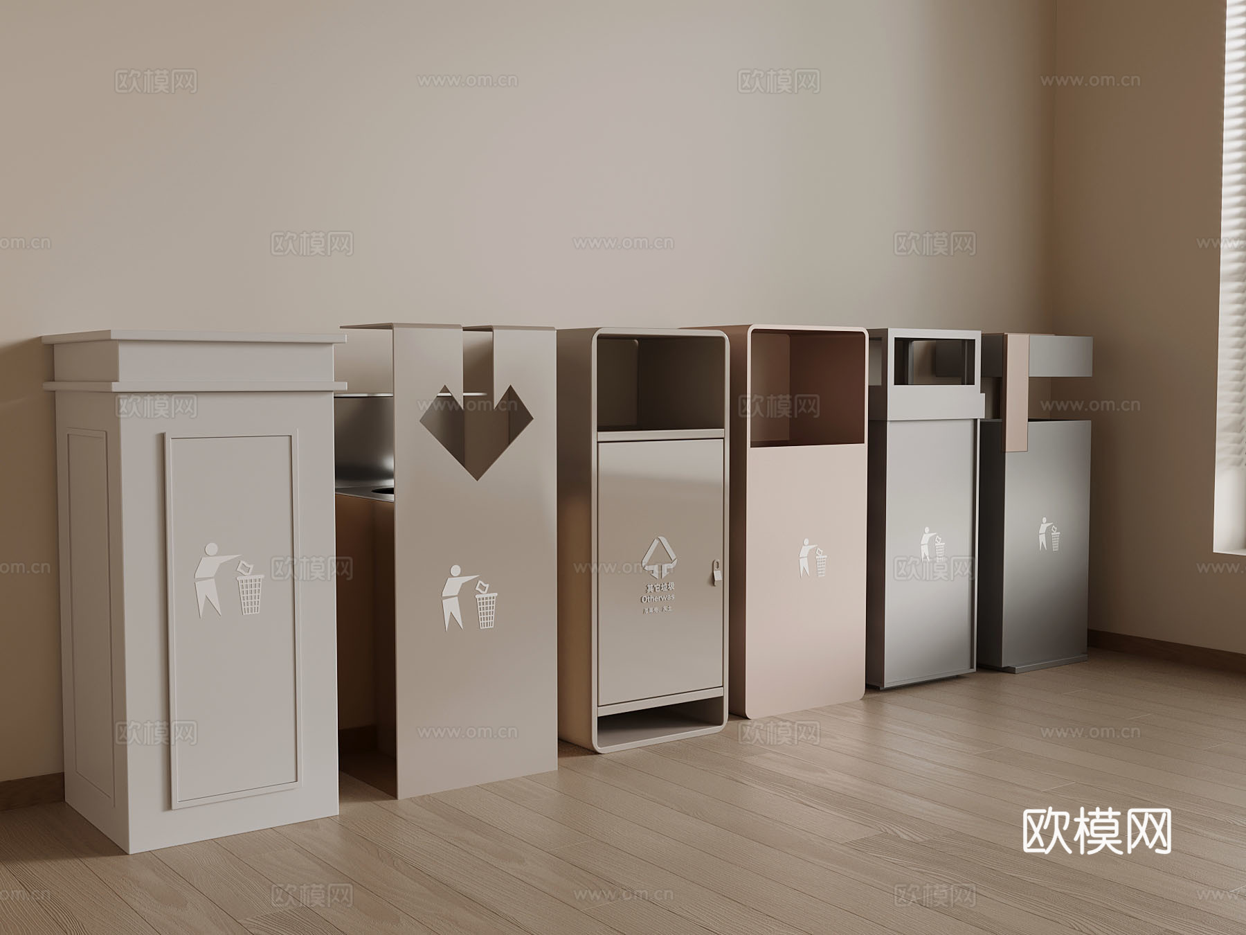 现代垃圾桶 分类垃圾桶 垃圾桶组合su模型下载（渲染图1）