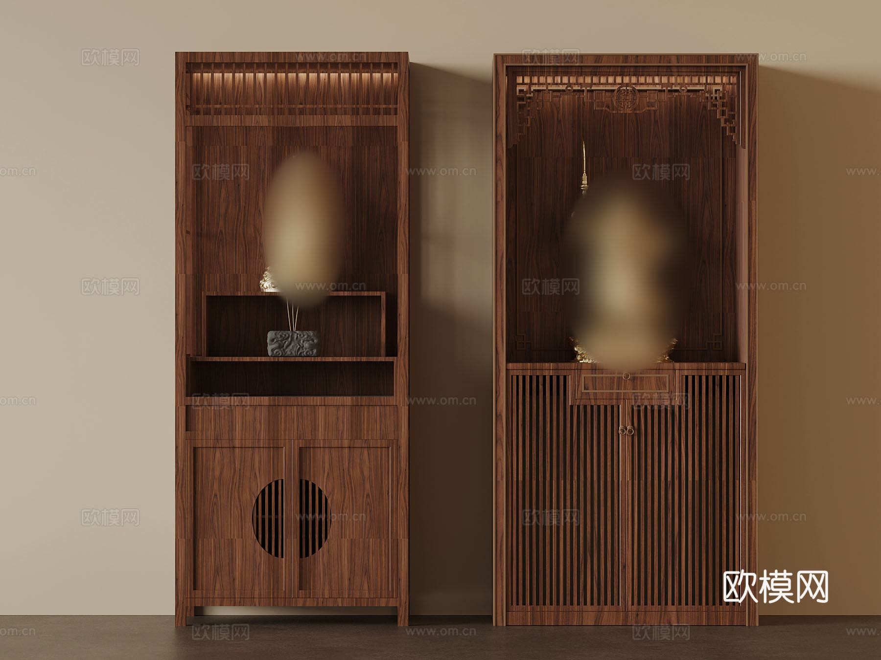 佛龛 新中式佛龛柜 财神 关公su模型下载（渲染图1）