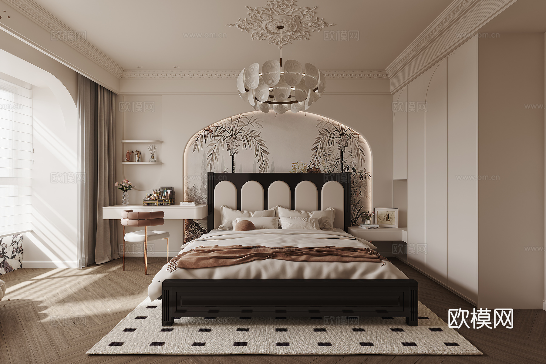 现代中古法式卧室3d模型下载