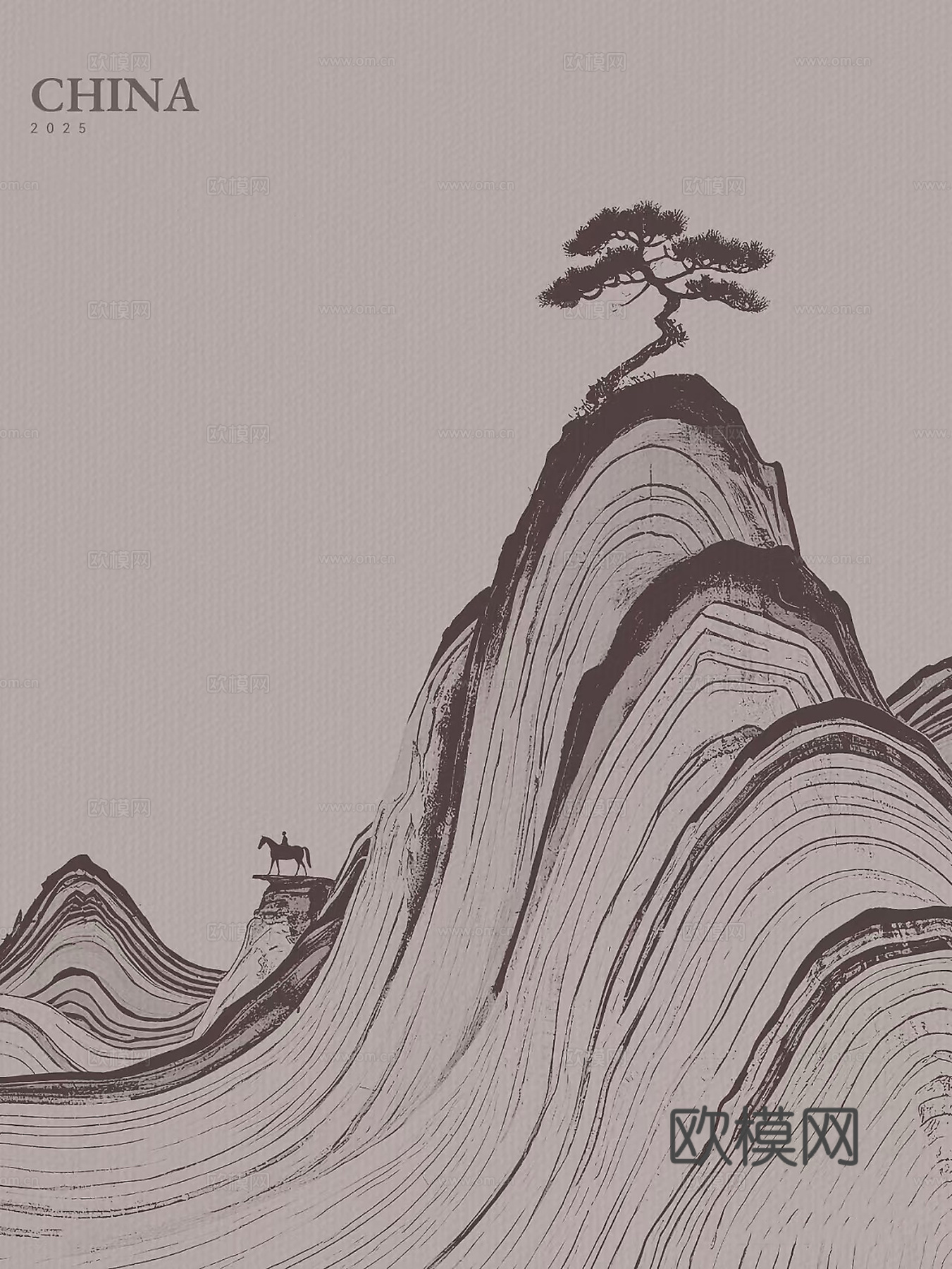新中式抽象山形松树挂画