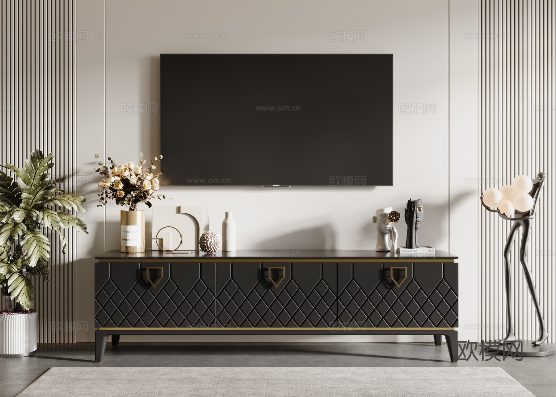 欧式电视柜su模型下载（渲染图1）