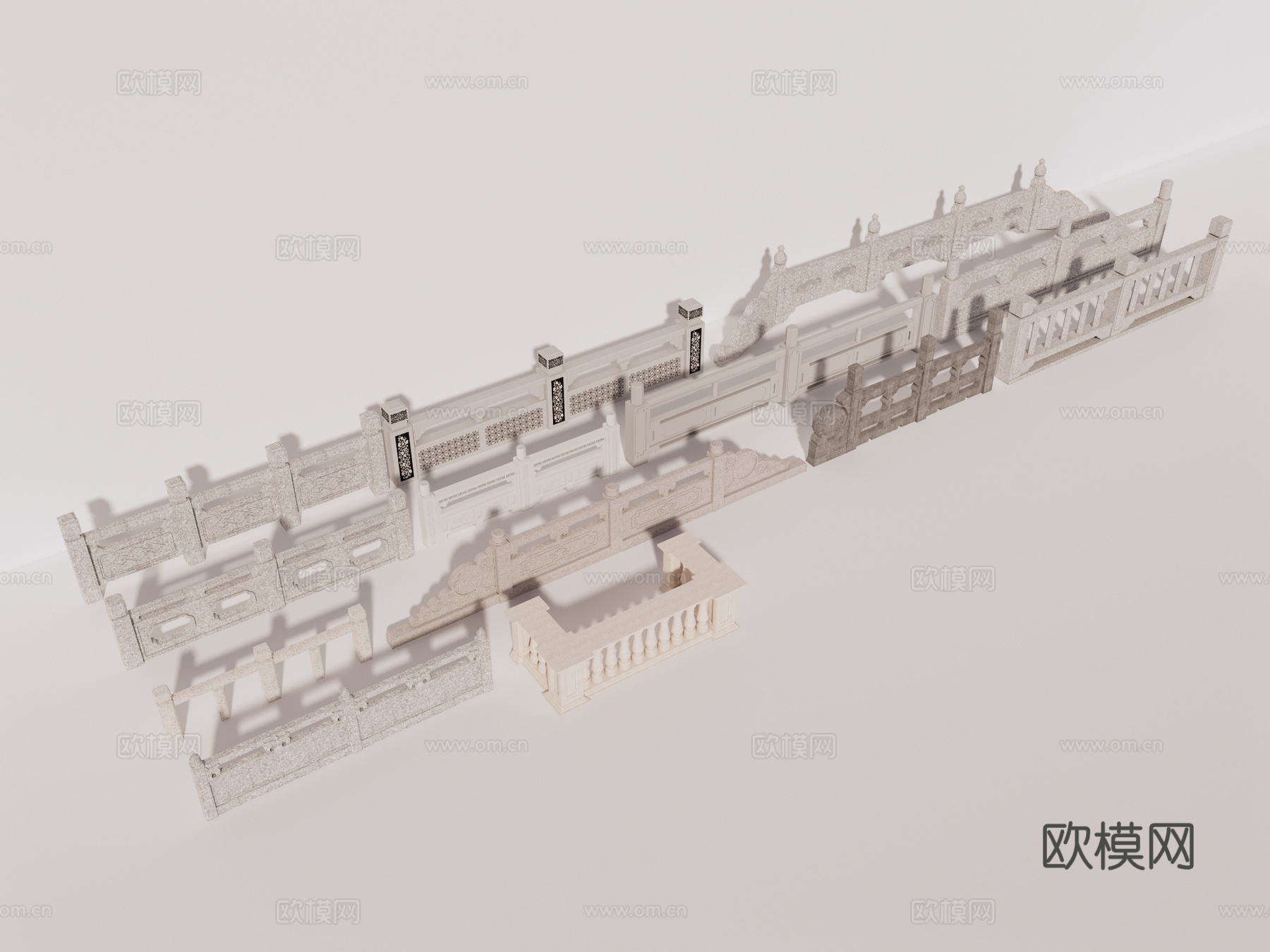 中式桥构件 石桥扶手 桥扶手su模型