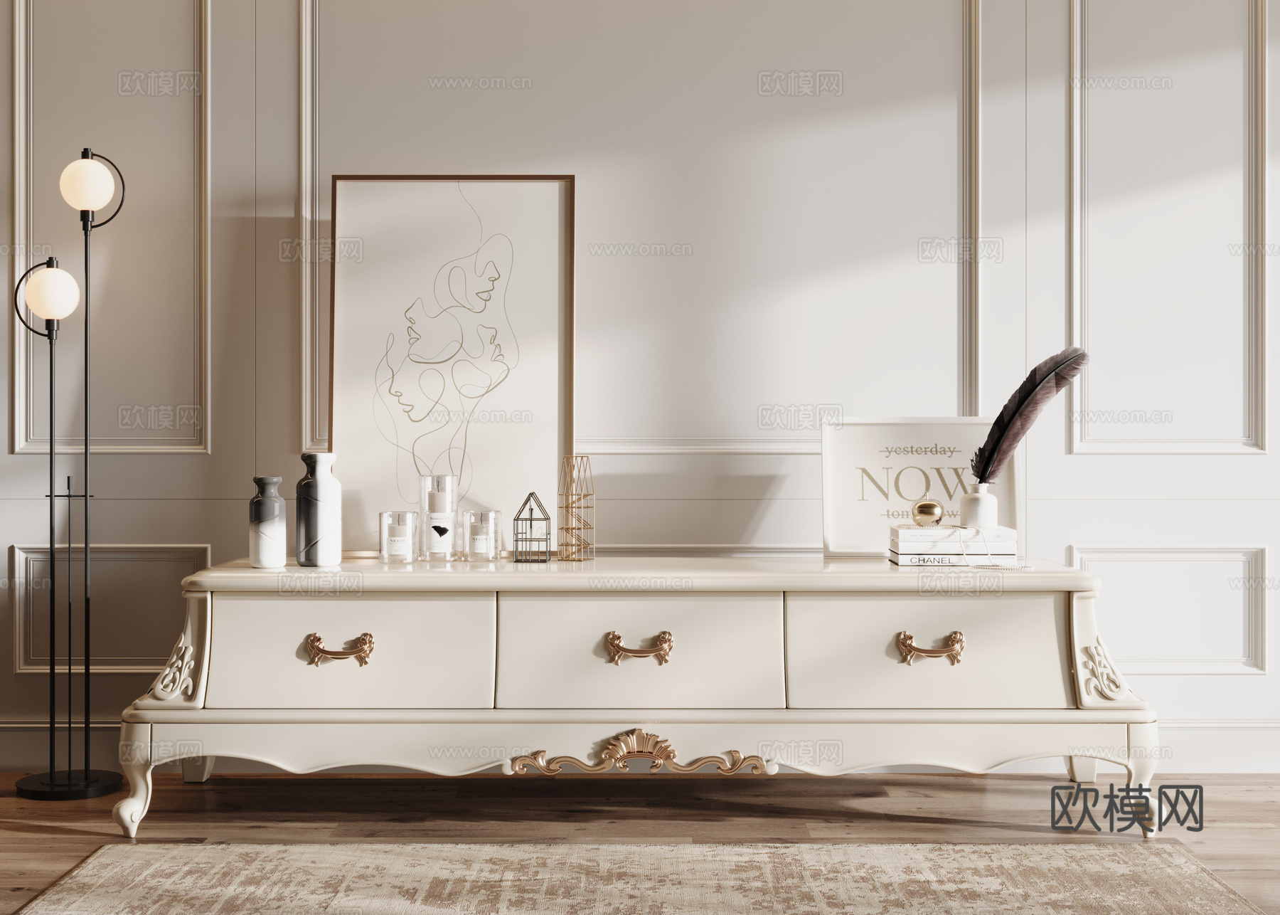 欧式电视柜su模型下载（渲染图1）