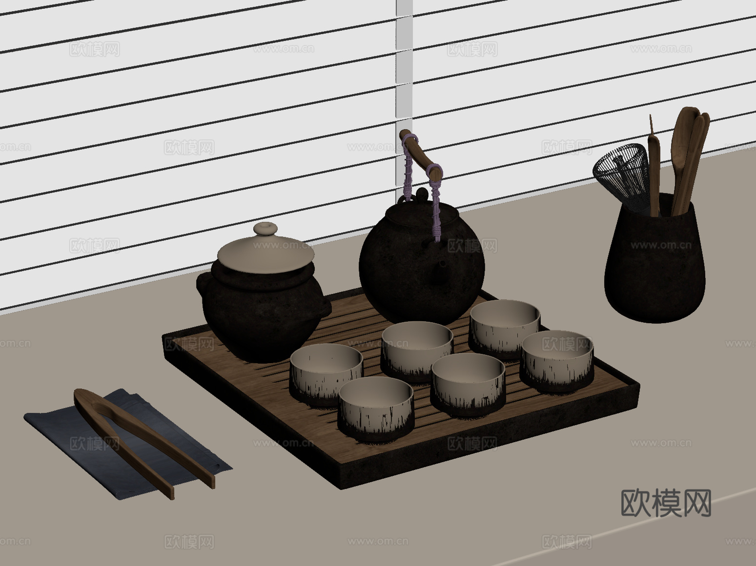 新中式茶具 茶壶 茶杯su模型