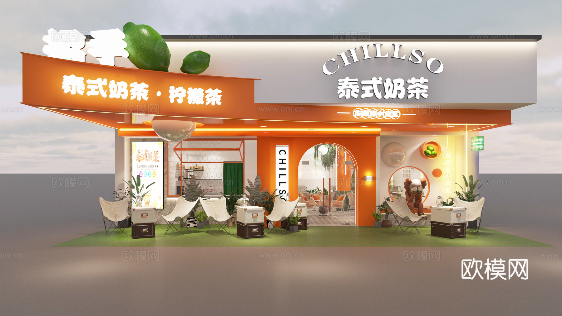 东南亚奶茶店 泰式奶茶店 门头门脸门市 外摆3d模型