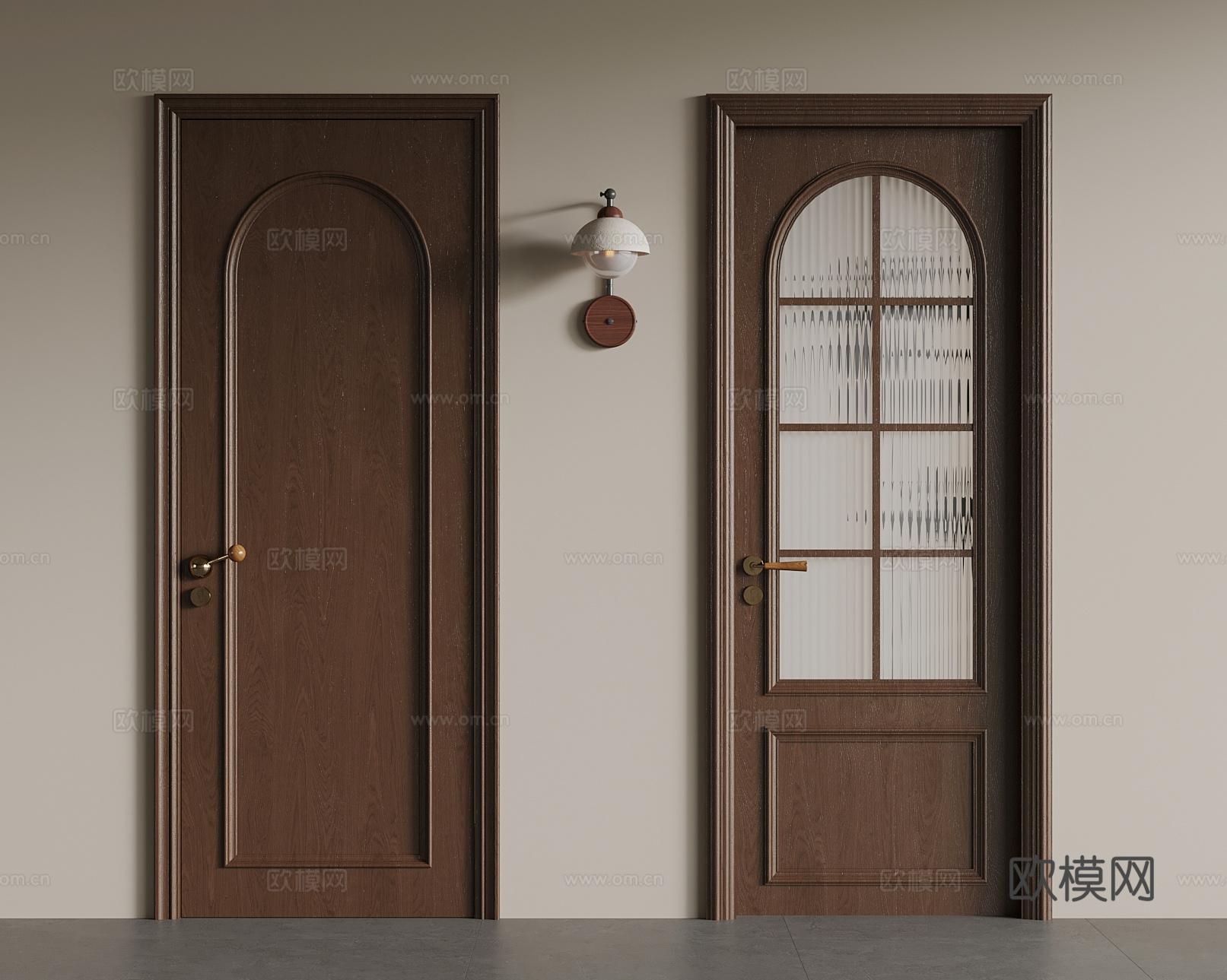 中古风单开门 室内门 玻璃门su模型