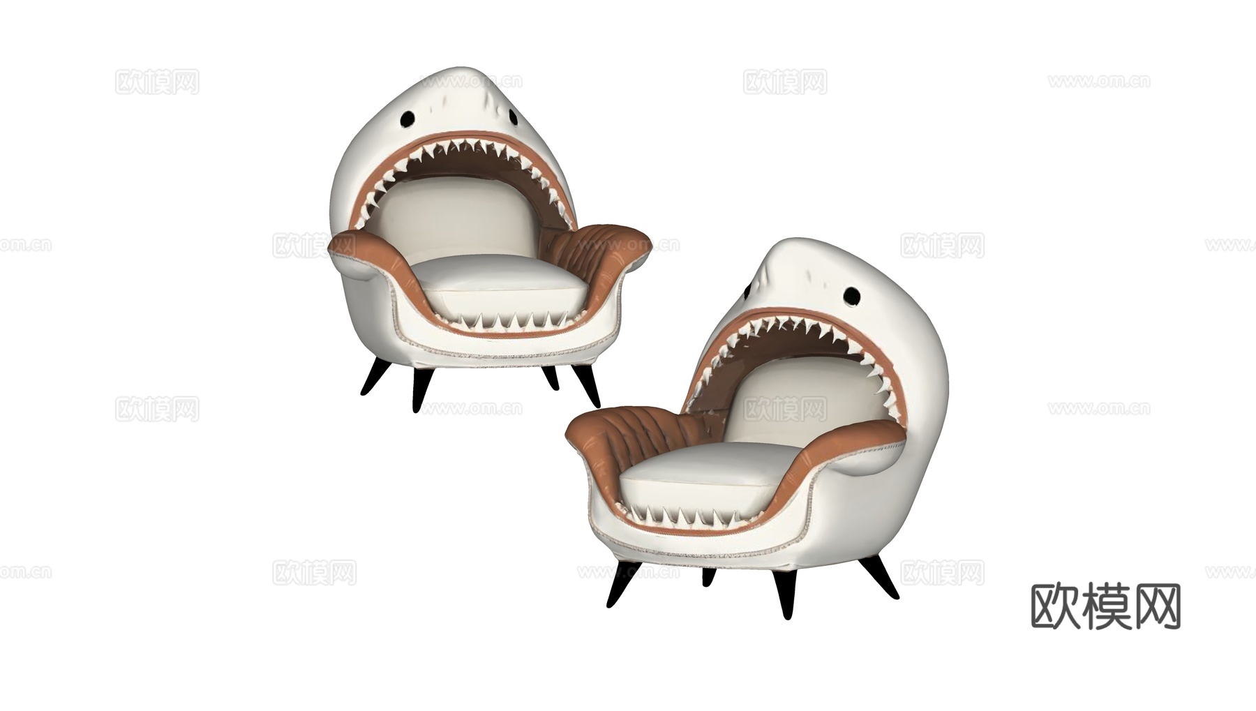 现代卡通鲨鱼儿童沙发休闲椅su模型