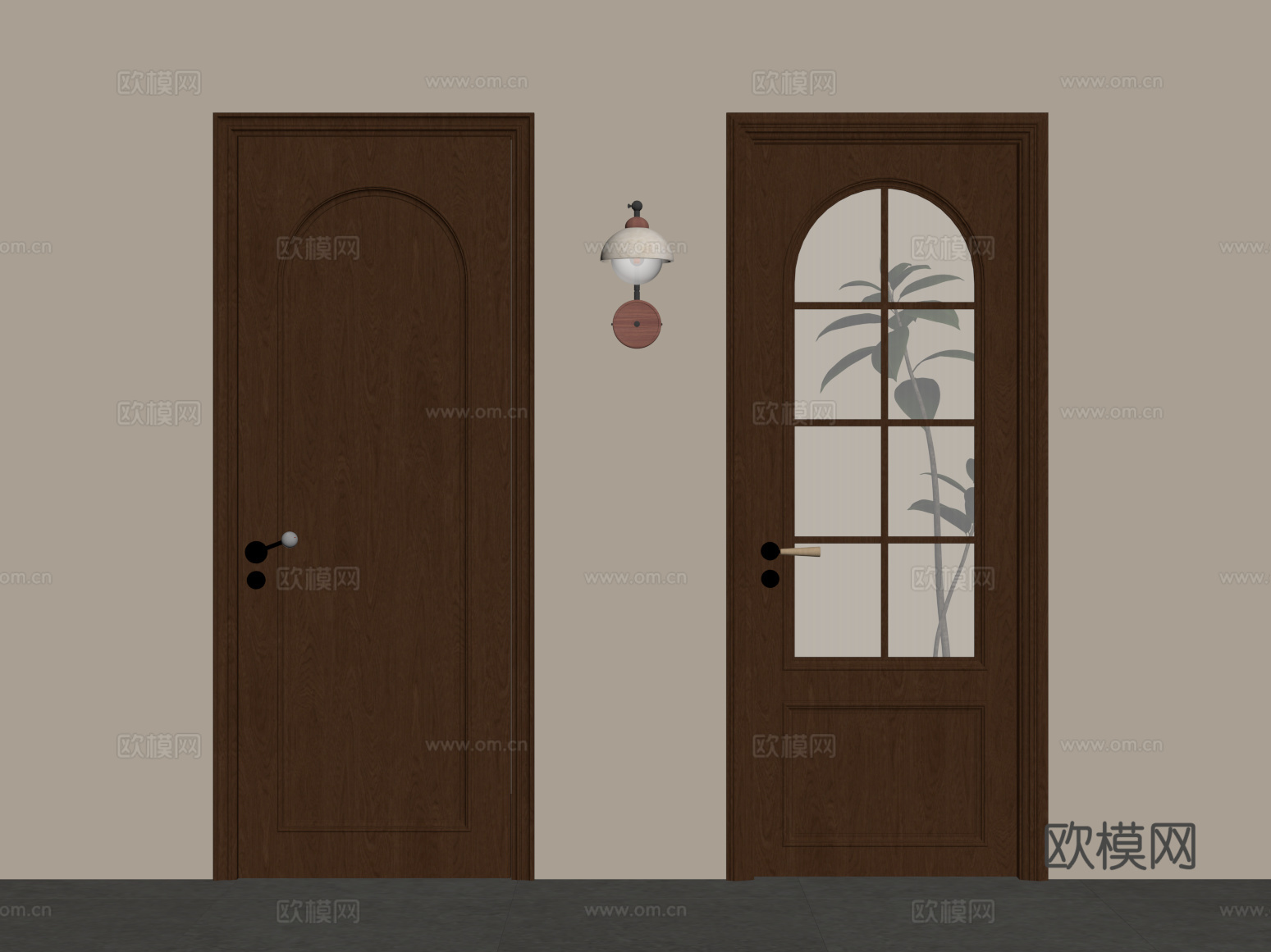 中古风单开门 室内门 玻璃门su模型