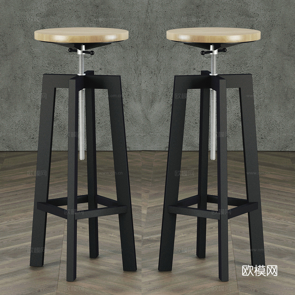 工业风吧凳 铁艺吧凳 木吧凳 圆形吧凳 loft吧凳 吧椅su模型