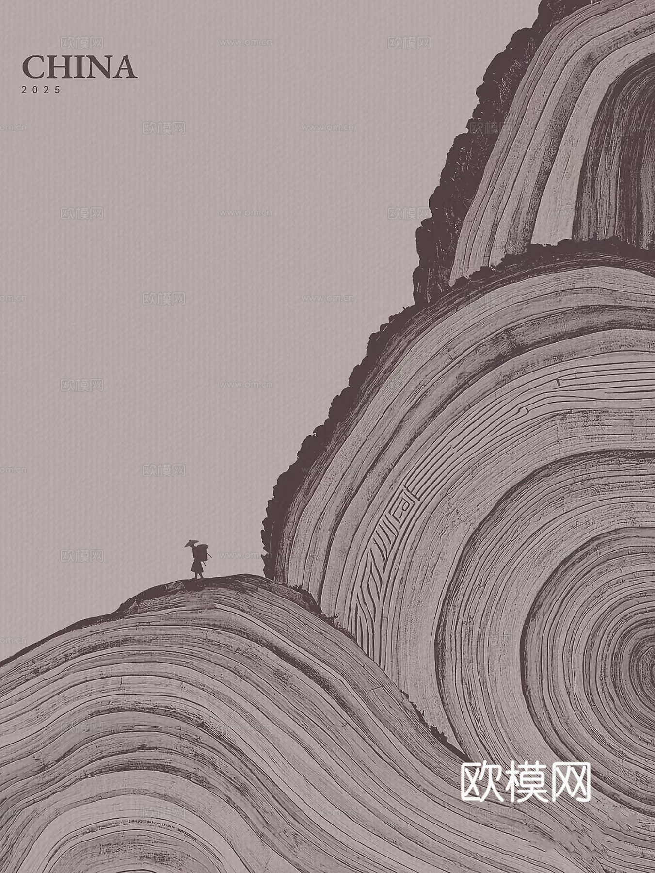 新中式抽象山形松树挂画