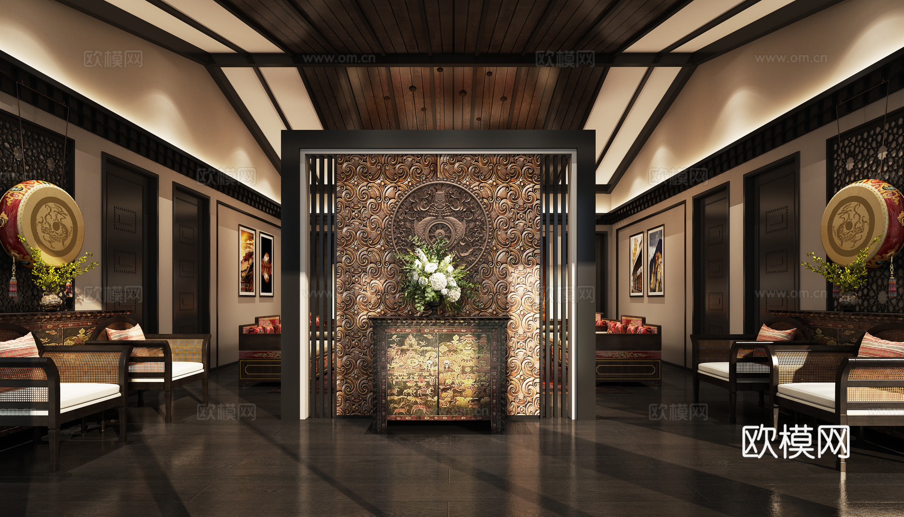 西藏林卡 藏式客餐厅3d模型下载（渲染图5）