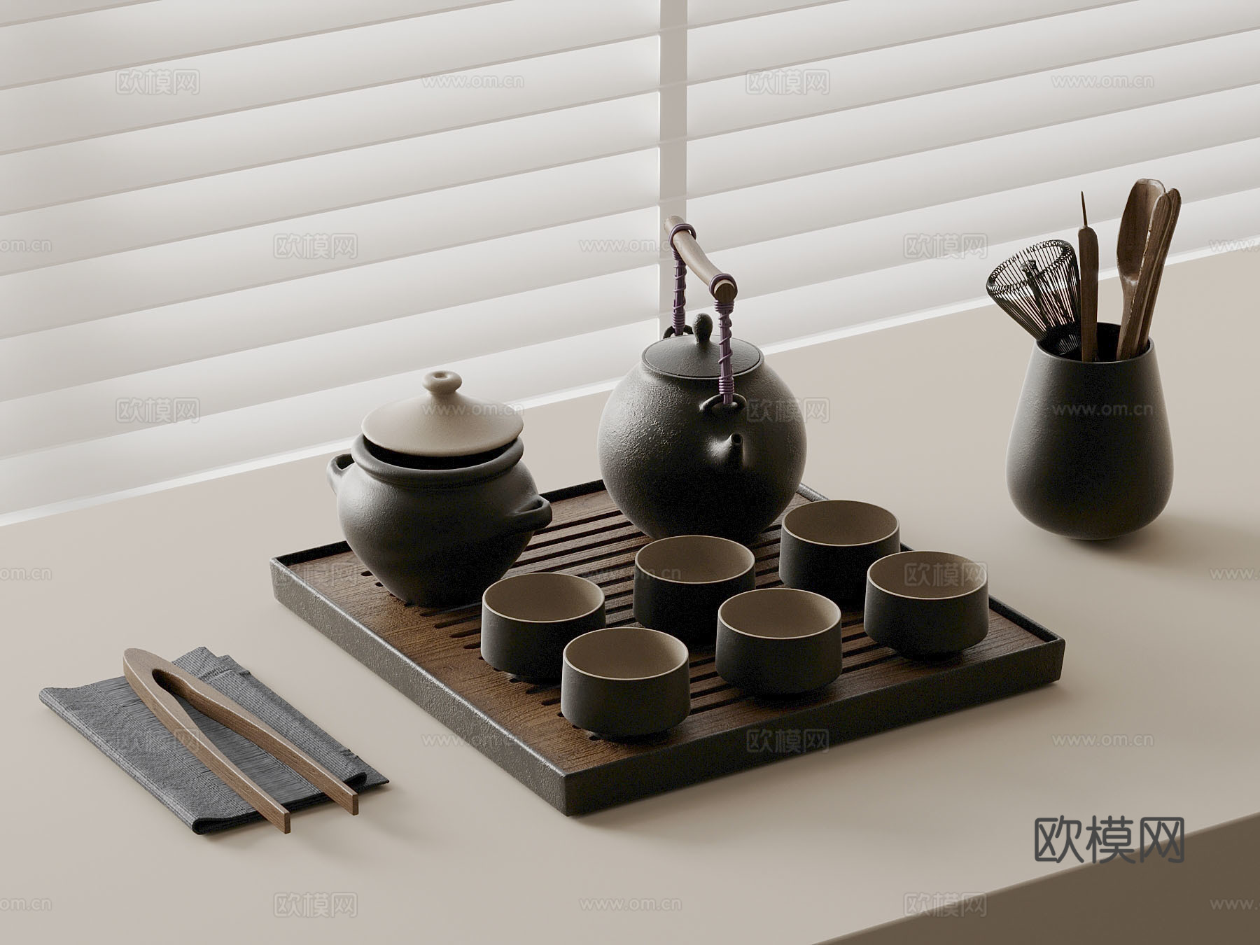 新中式茶具 茶壶 茶杯su模型