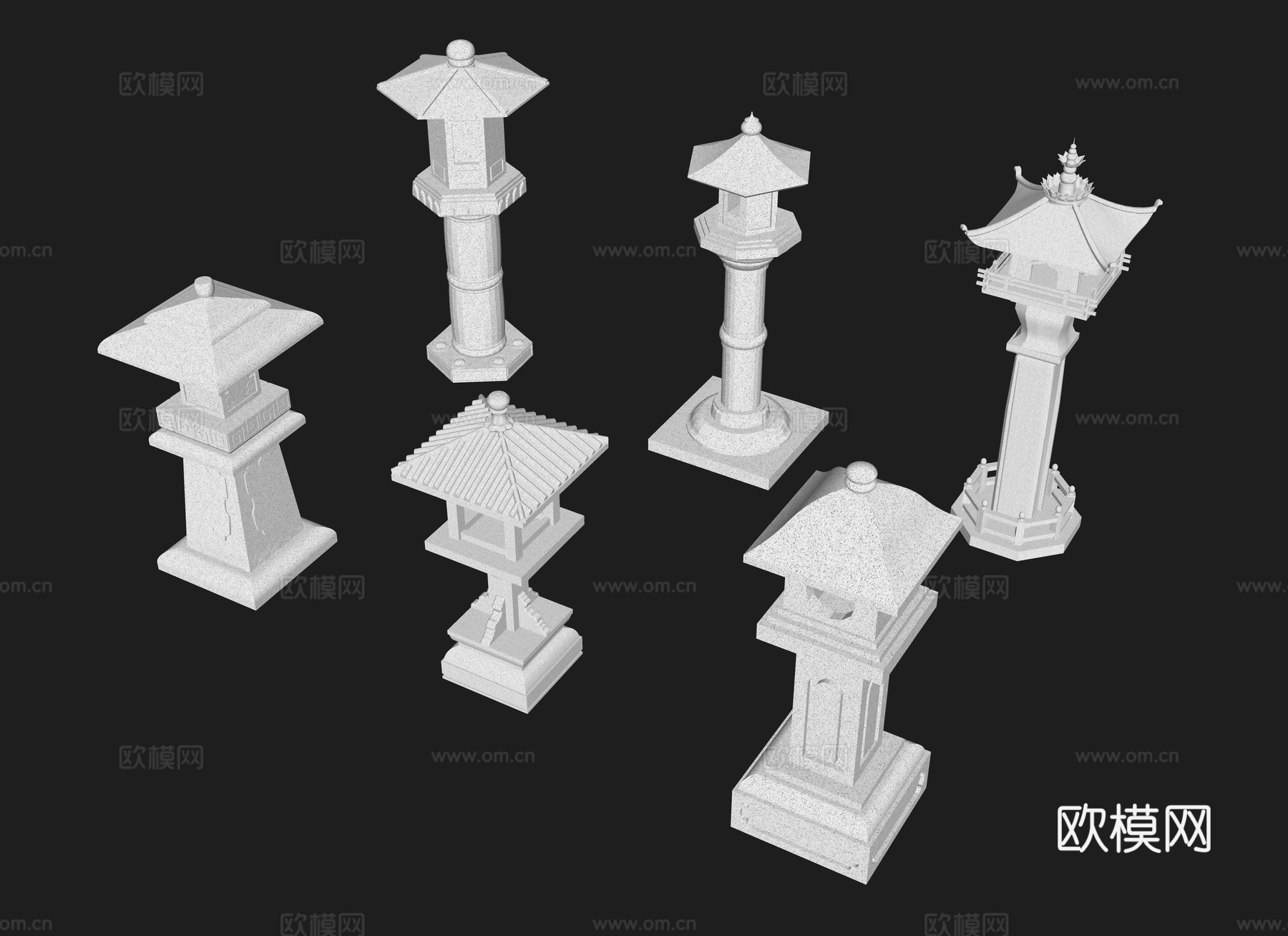 中式石灯笼 日式石灯笼 玉钟 三潭映月 景观灯 庭院灯su模型