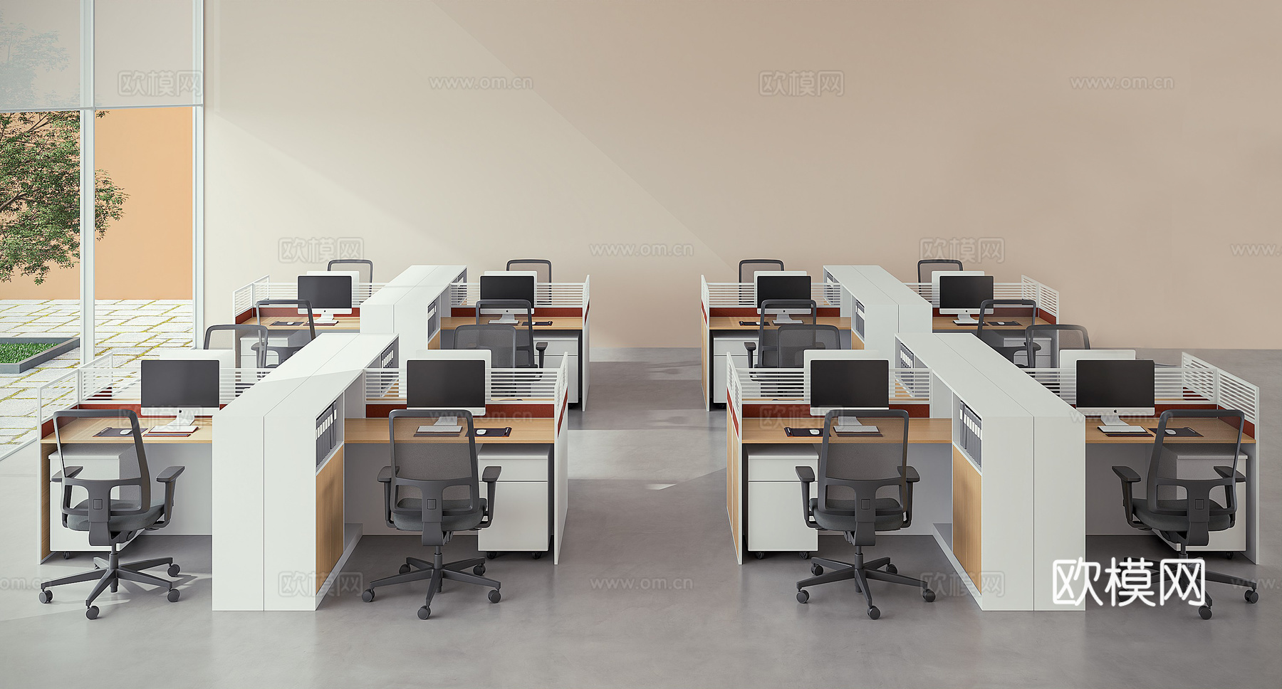 现代开放办公区su模型