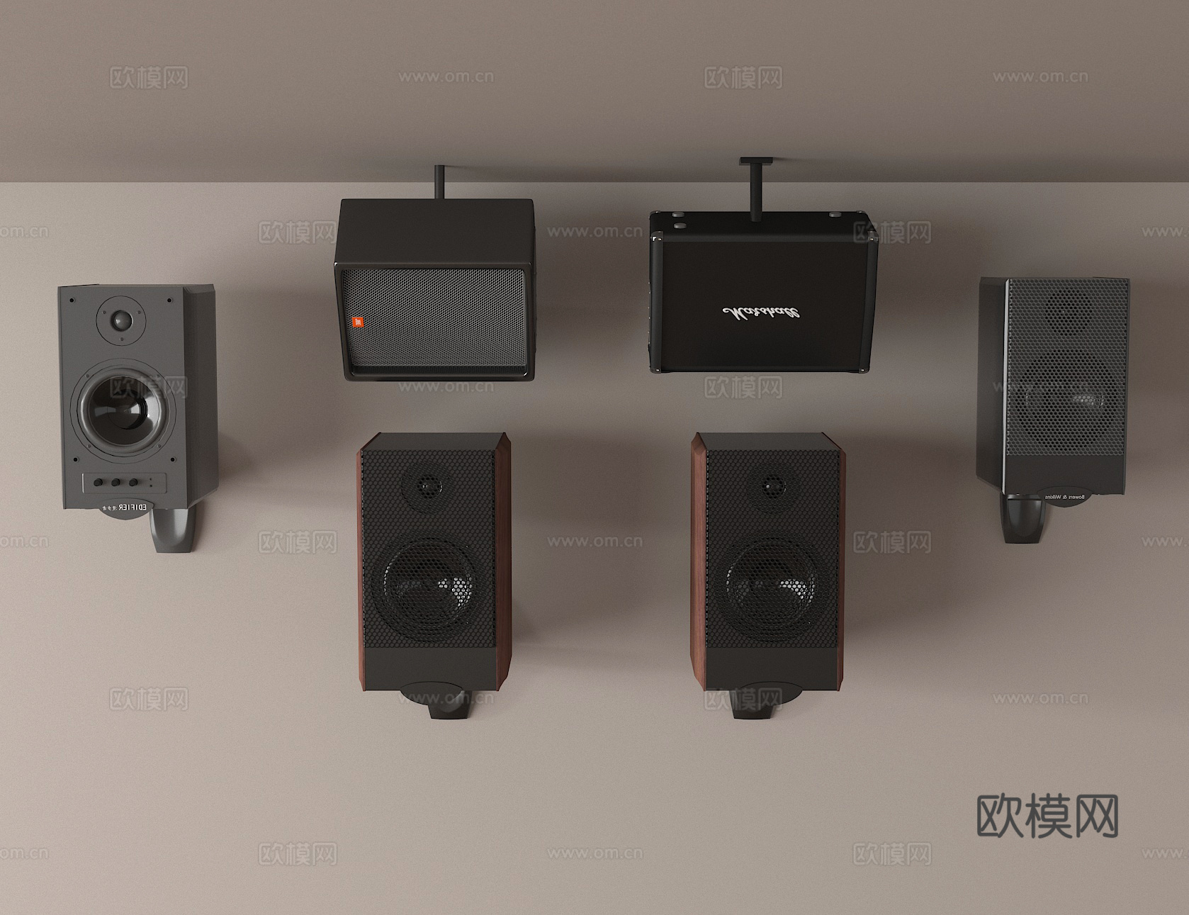 现代吊装音响 壁挂音箱su模型下载（渲染图1）