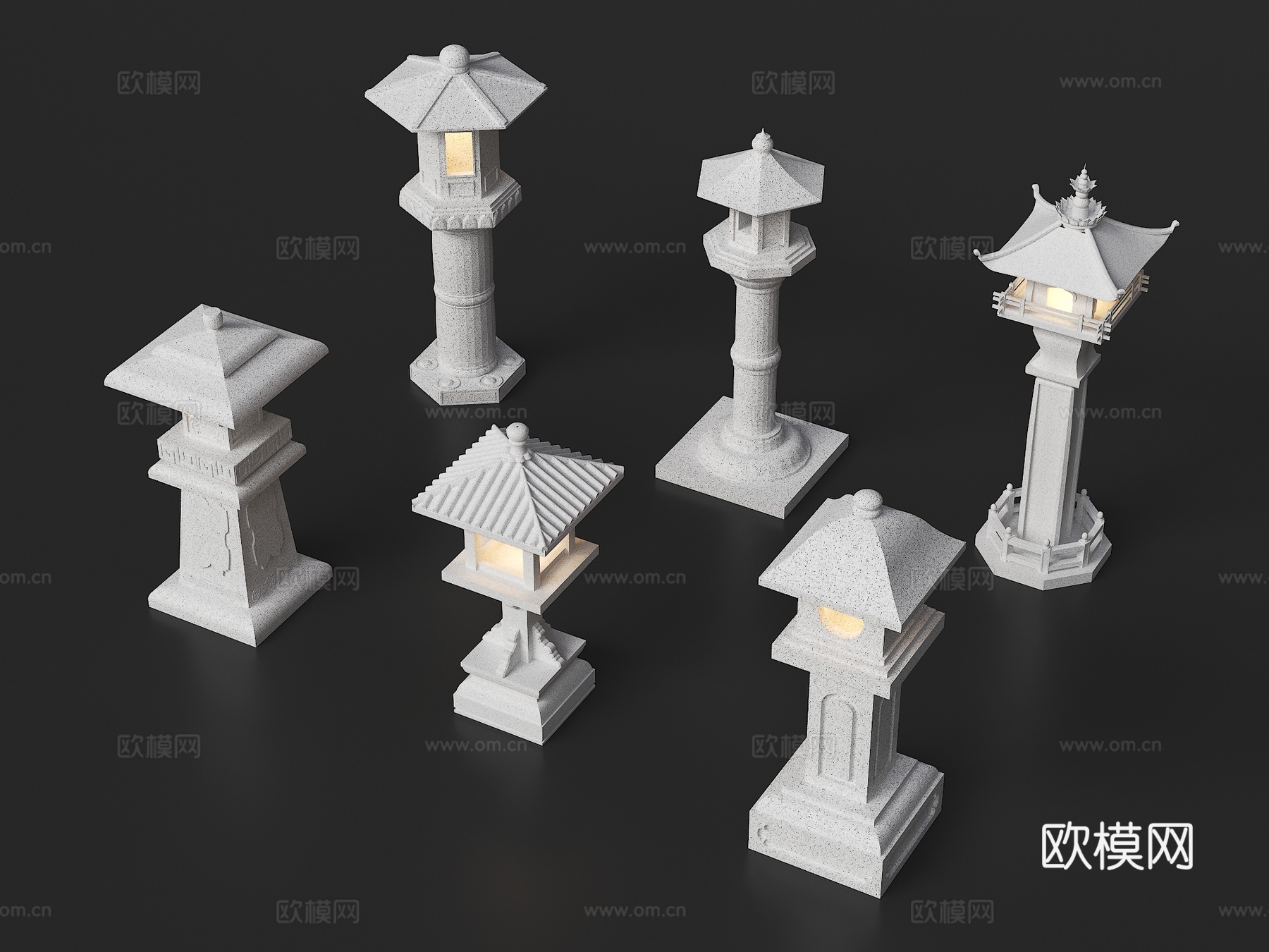 中式石灯笼 日式石灯笼 玉钟 三潭映月 景观灯 庭院灯su模型